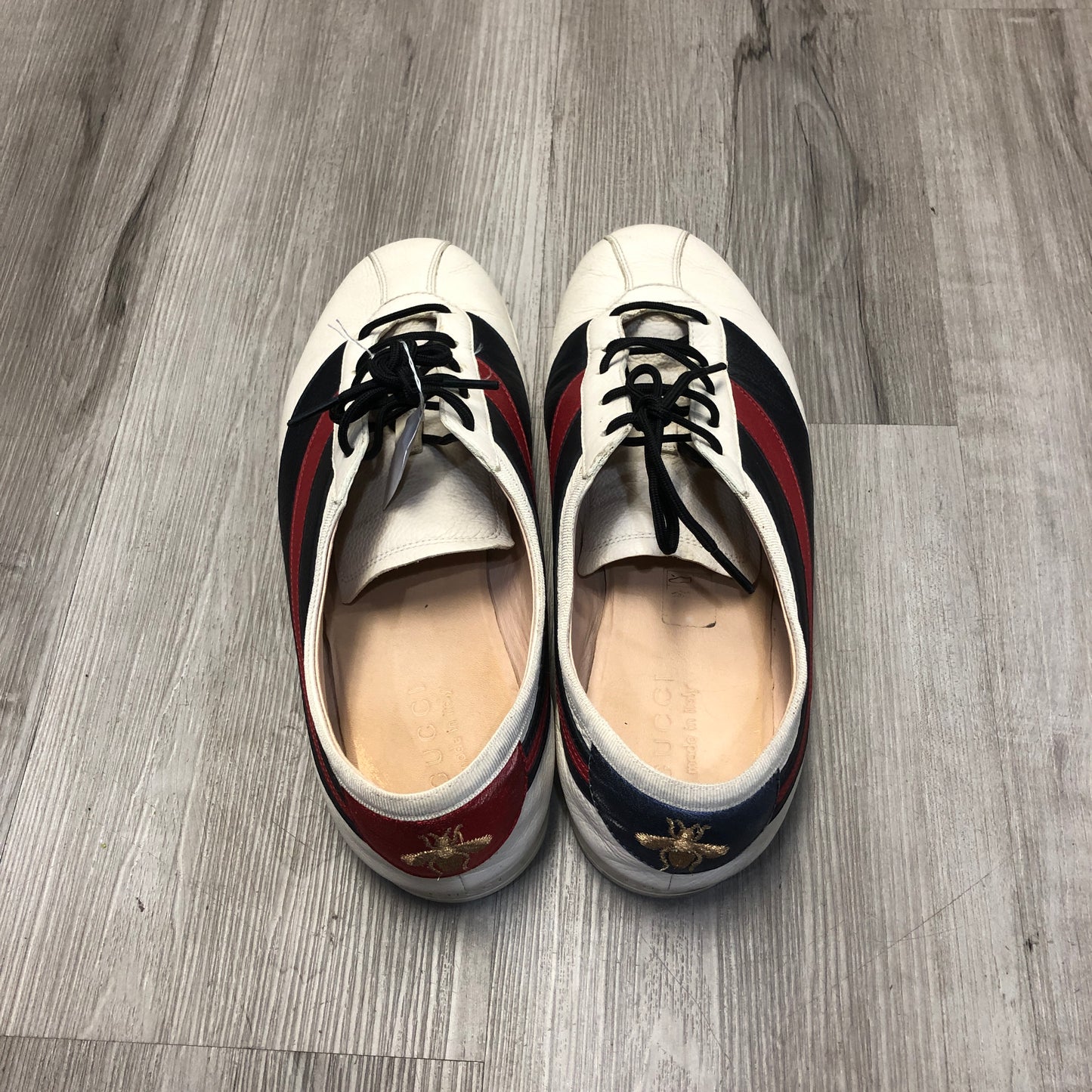 Gucci Men's White Leather Low-Top Sneakers with Web Detail Size 9