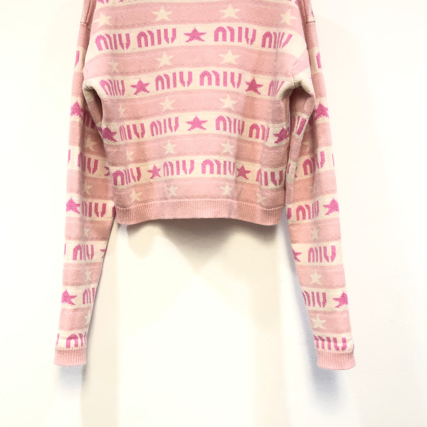 Miu Miu Pink White Star Logo Stripe Knit Sweater Size 36