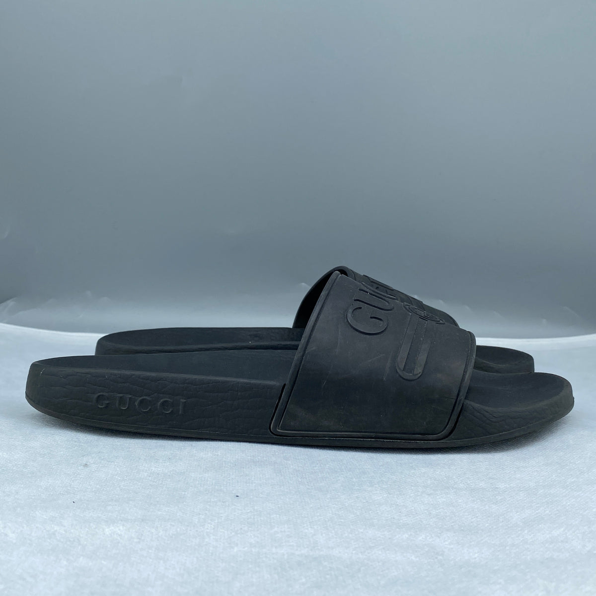 Gucci Men Black Logo Slide Sandal Shoes Size 8