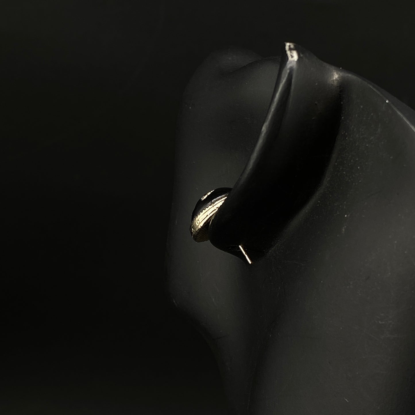 Chanel Black Enamel Gold Border Double C Round Stud Earrings