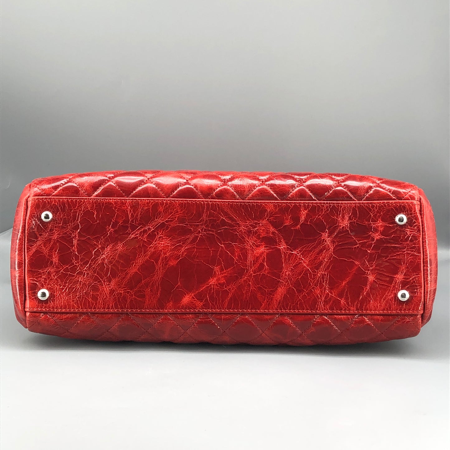 Chanel Just Mademoiselle Quilted Patent Leather Bowling Shoulder Bag Cherry Red