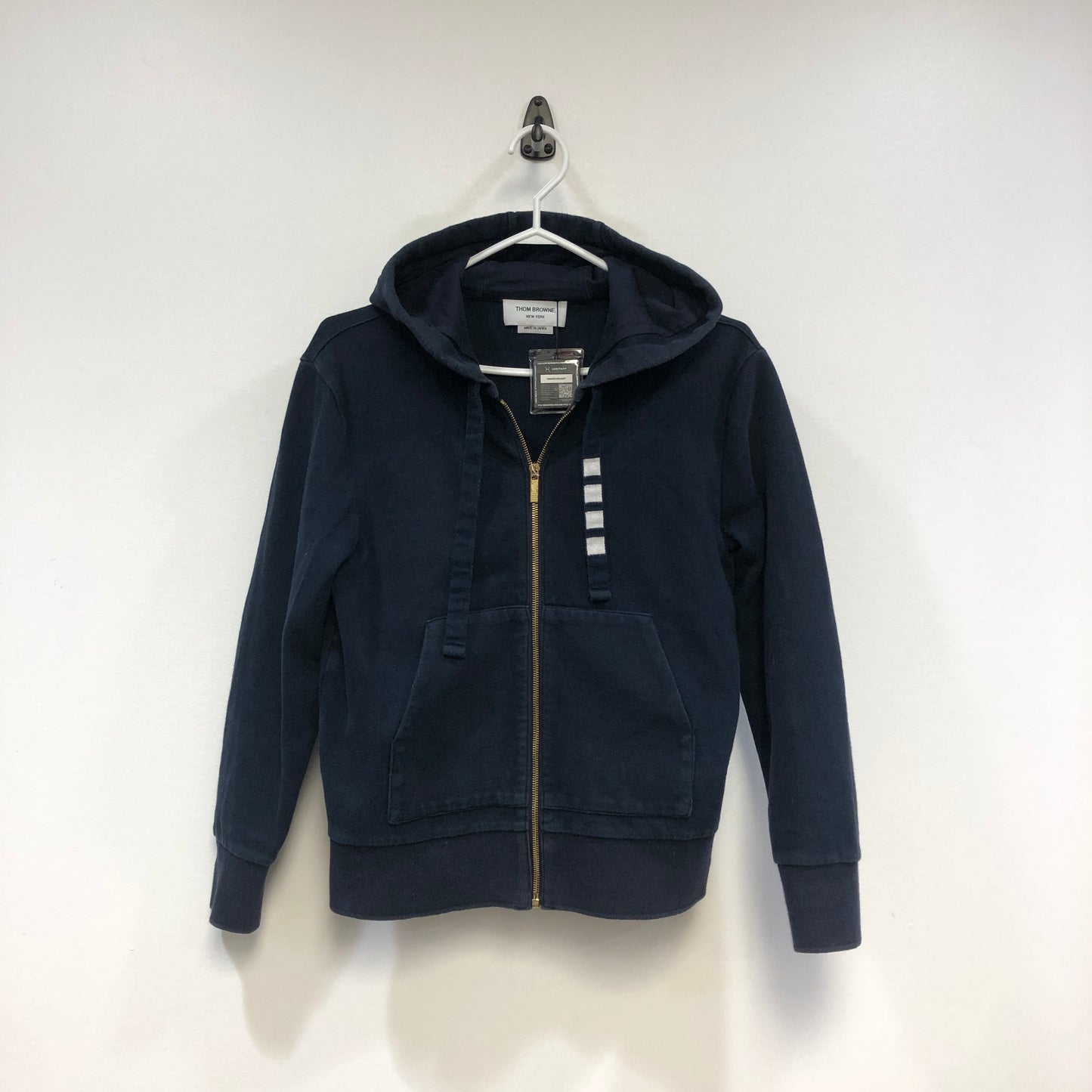 Thom Browne Classic 4-Bar Zip-Up Hoodie Size 40 Navy Blue