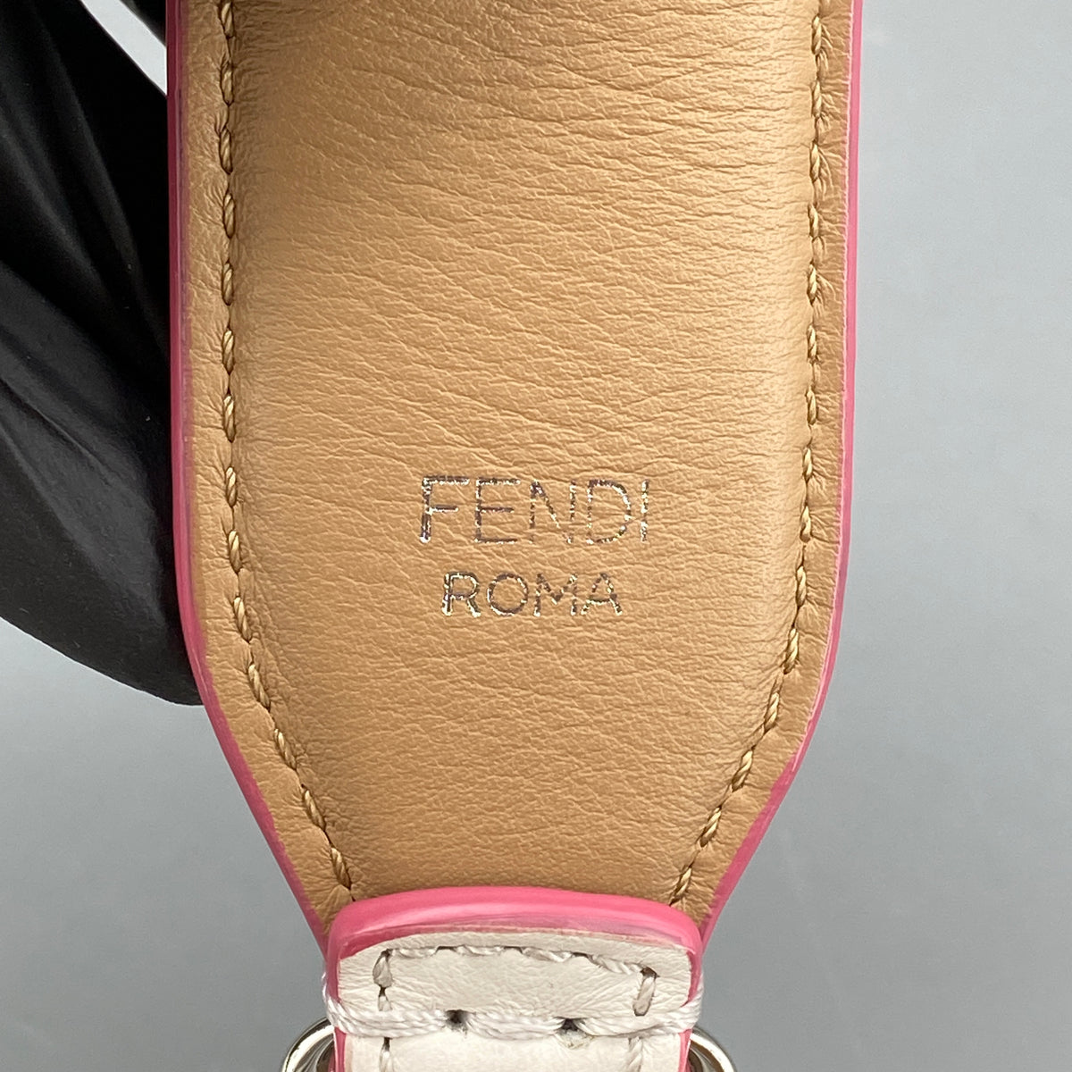 FENDI White Leather and Multicolor Plexiglas Studs Strap You Shoulder Strap
