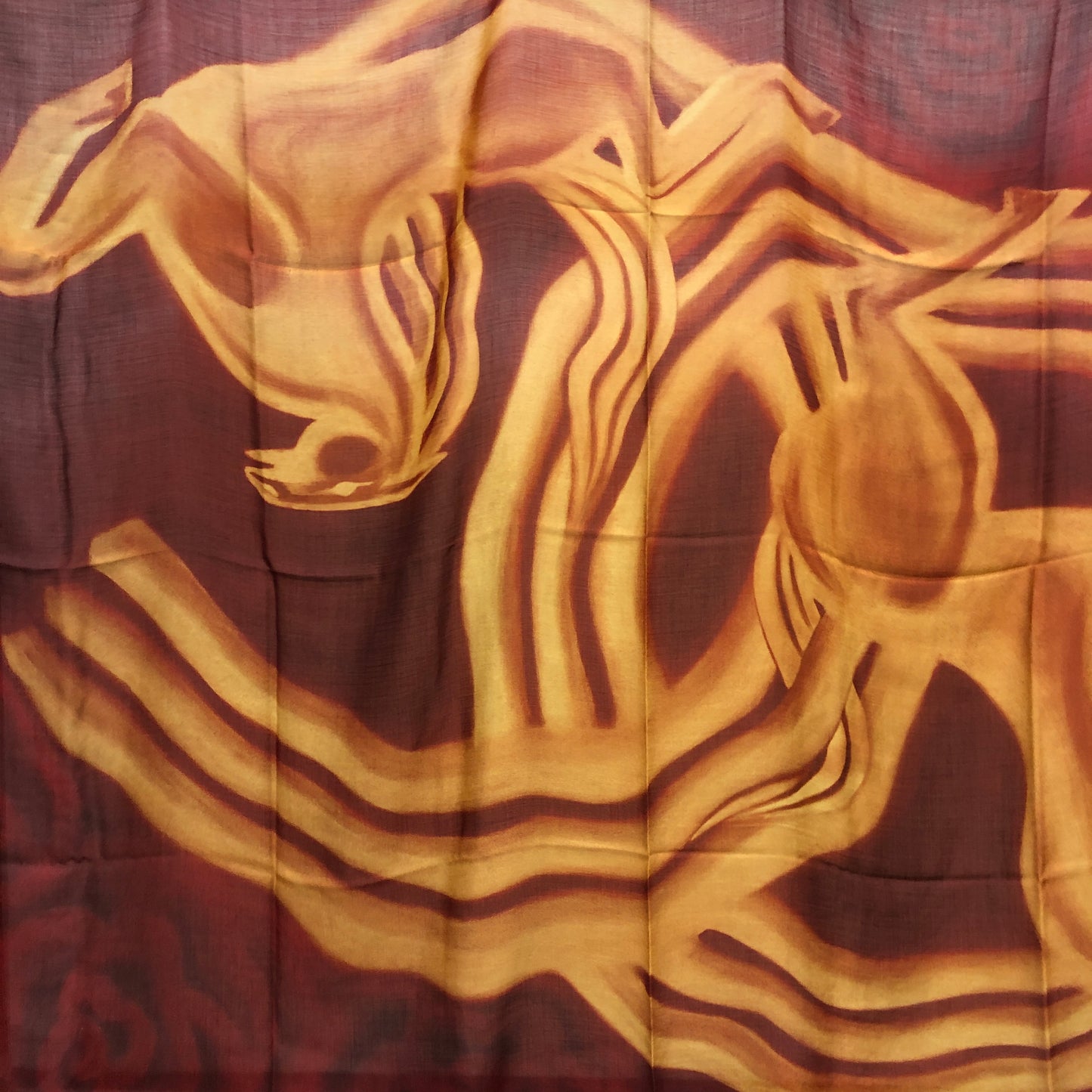 Chanel  Cashmere Silk Blend Shawl Red/Yellow Horse Print 138*190cm