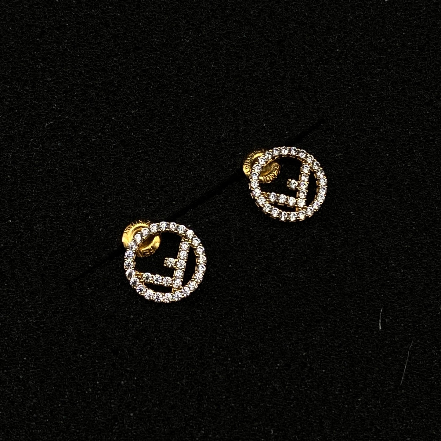 Fendi Gold-Tone Crystal Encircled FF Logo Stud Earrings