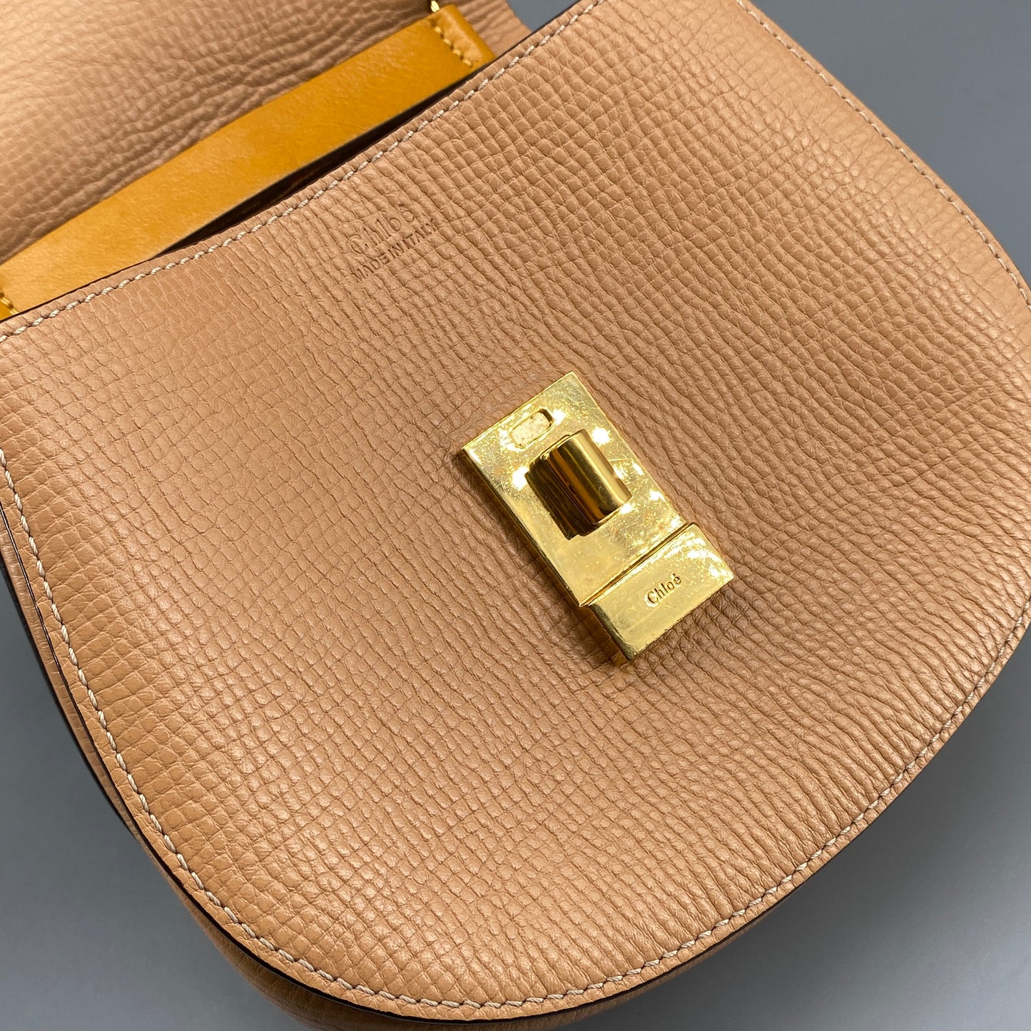 Chloe Yellow Nude Leather Drew Crossbody Saddle Bag
