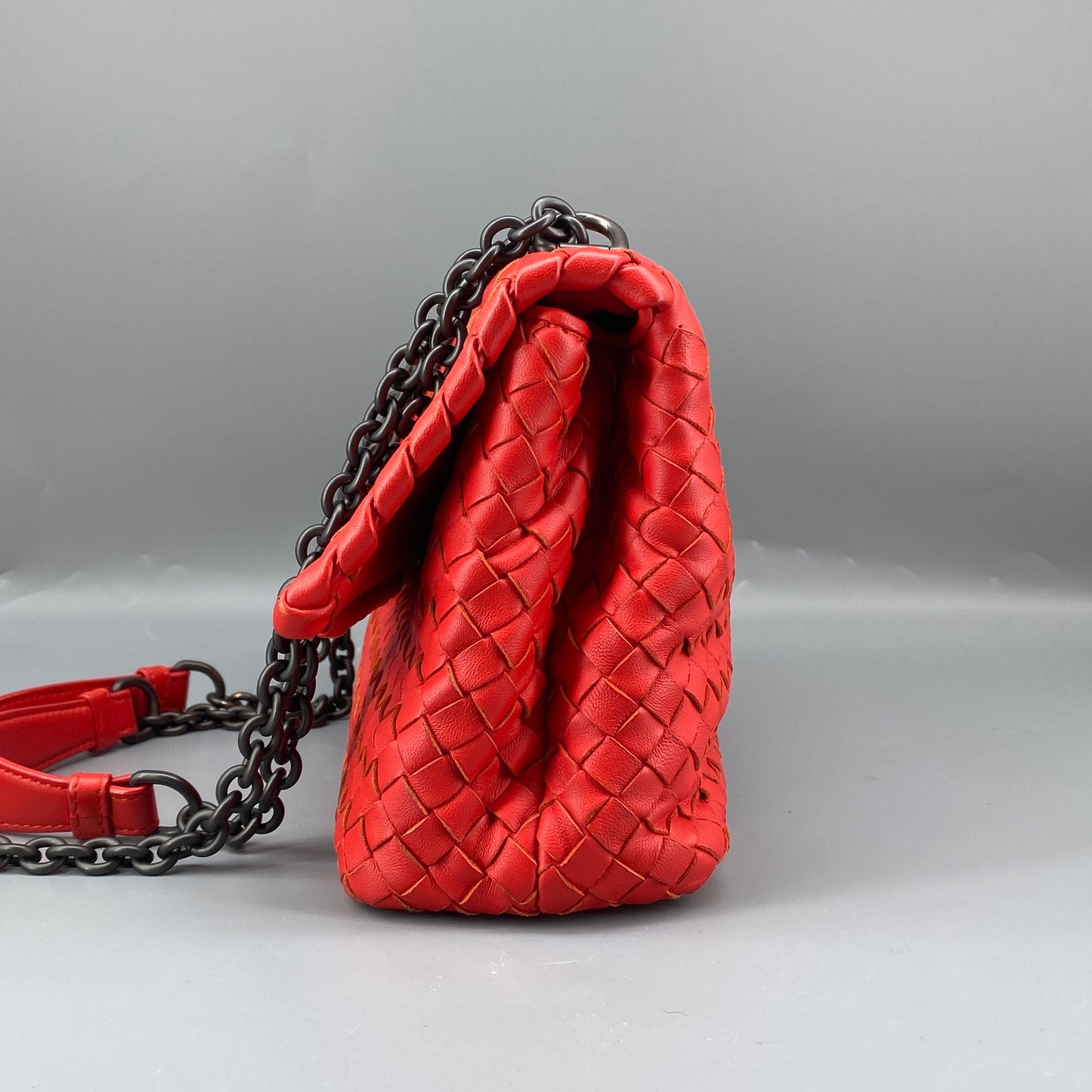 Bottega Veneta Olimpia Medium Red Intrecciato Leather Bag