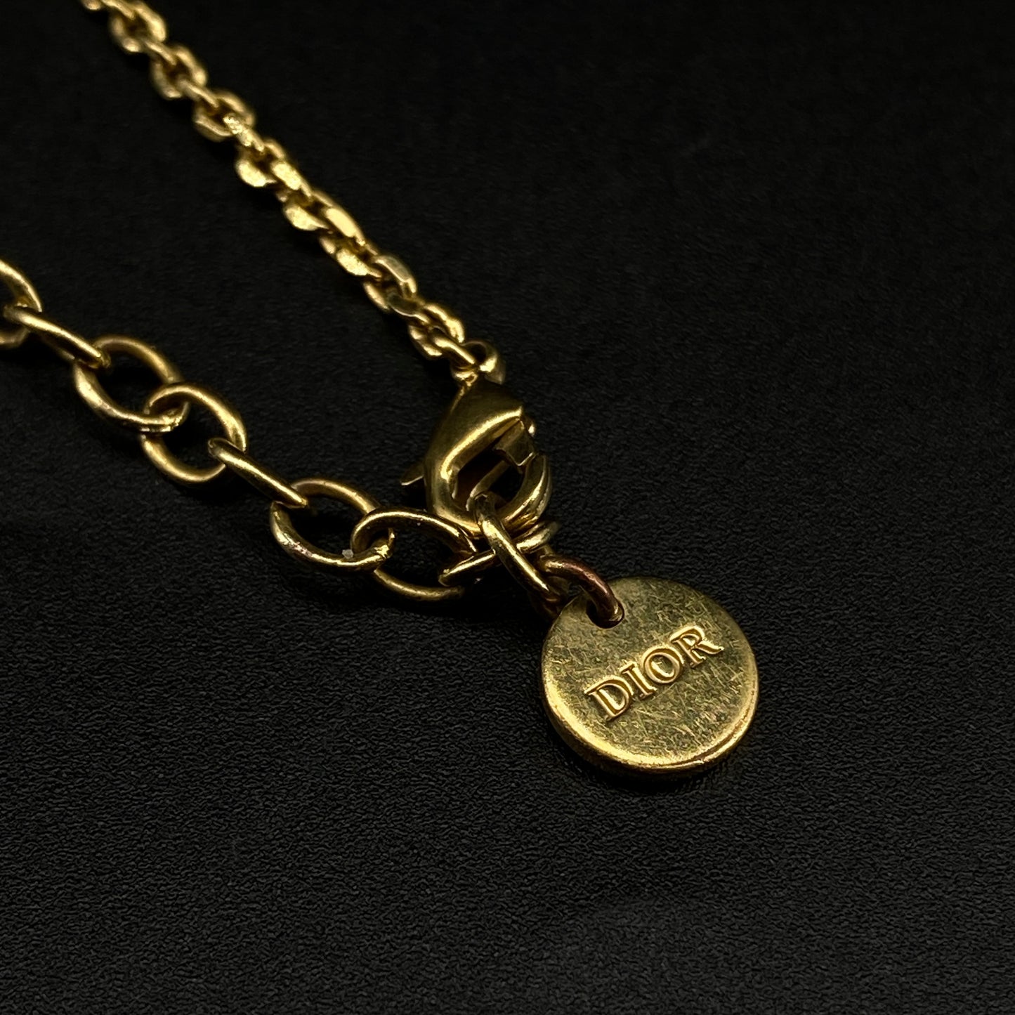 Christian Dior Gold Crystal CD Logo Star Thin Chain Bracelet