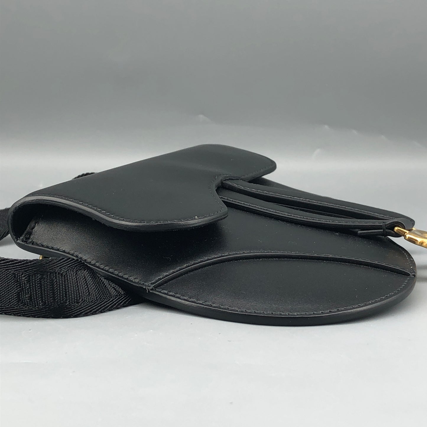 Christian Dior Smooth Black Leather Saddle Waist Belt Bag