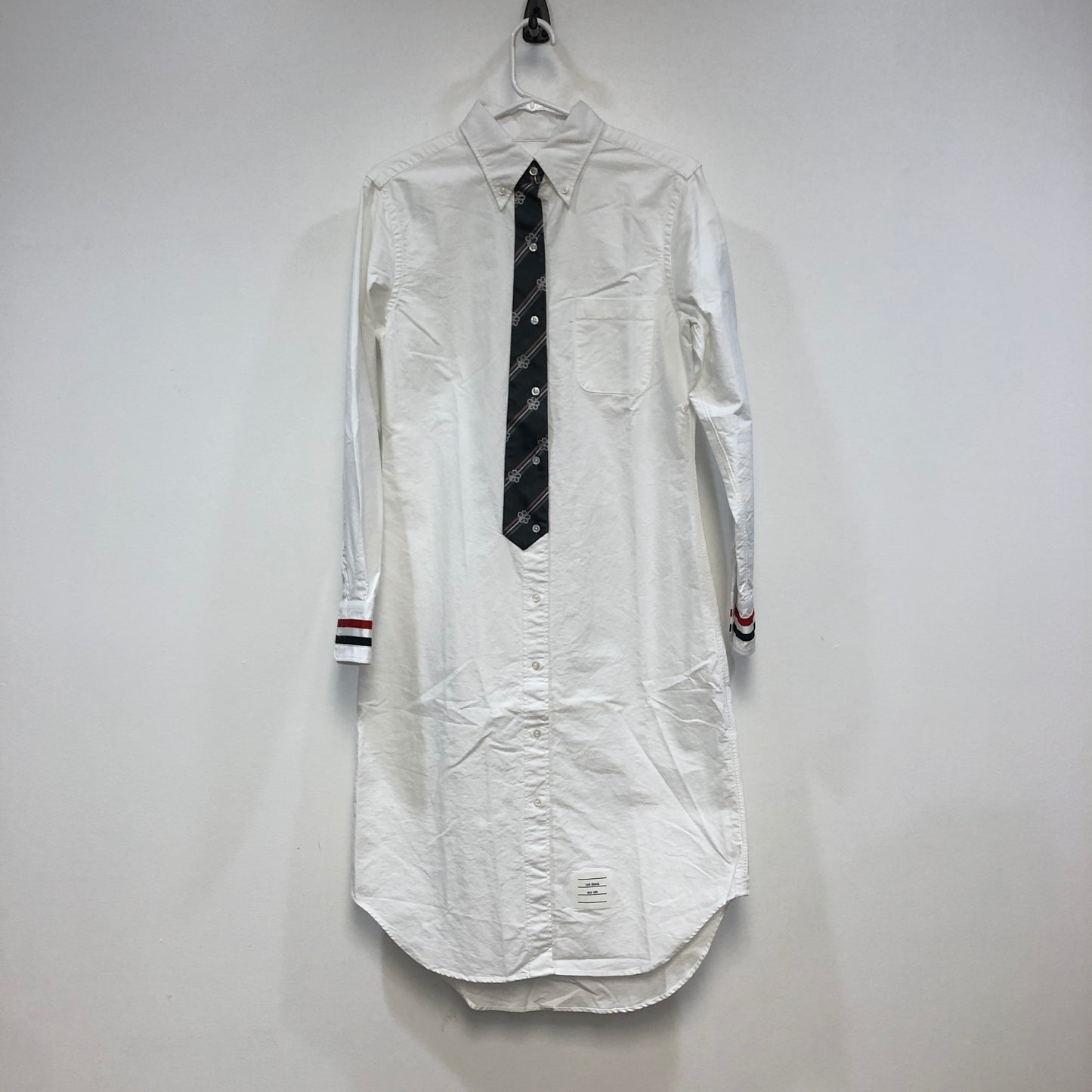 Thom Browne White Cotton Striped Cuff Shirt Dress 42