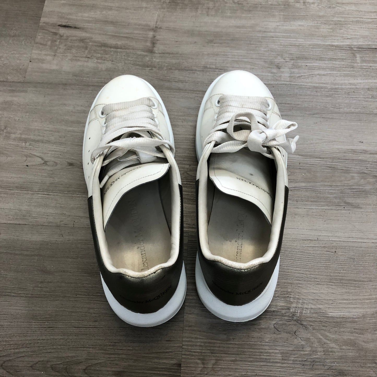 Alexander McQueen Women's Oversized Platform Leather Sneaker Shoes 37 White Metallic Pearl