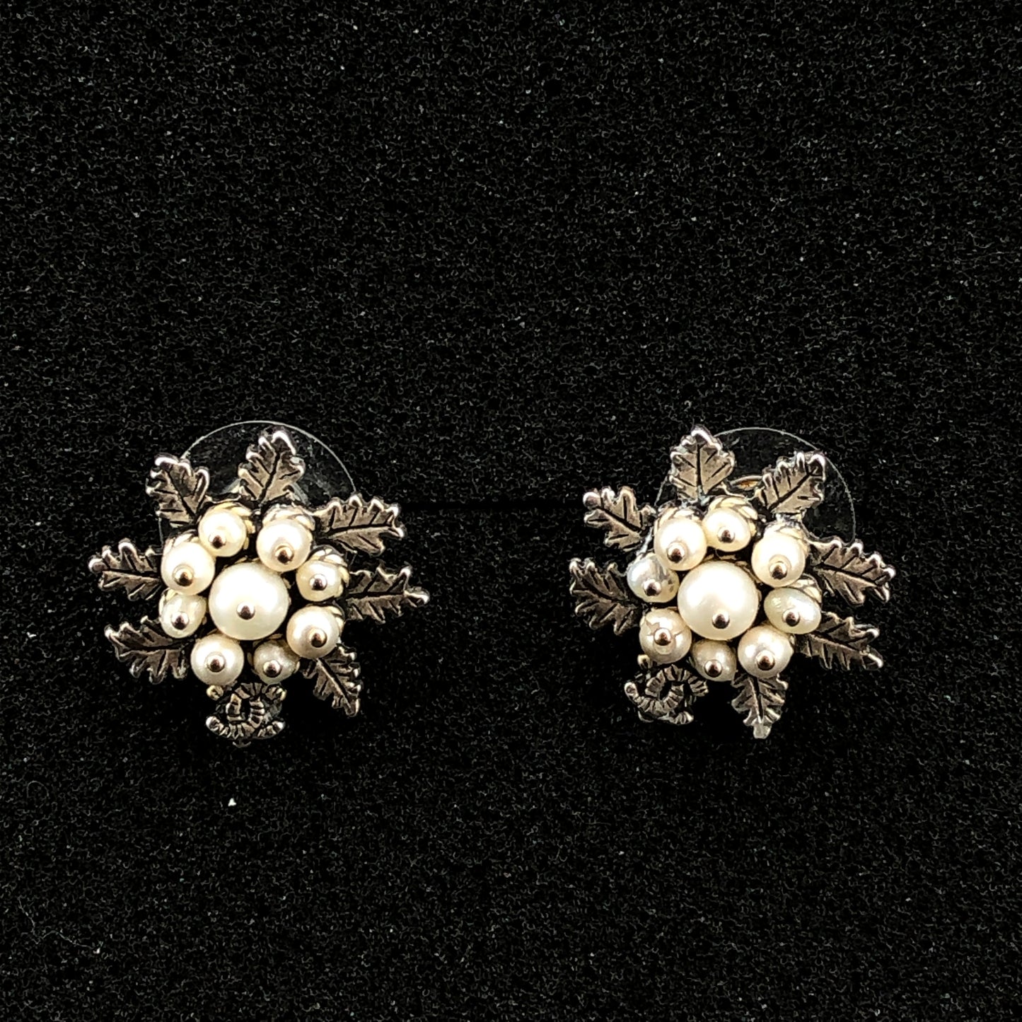 Chanel 2015 Silver-Tone Pearl Snowflake Earrings