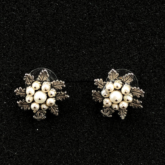 Chanel 2015 Silver-Tone Pearl Snowflake Earrings