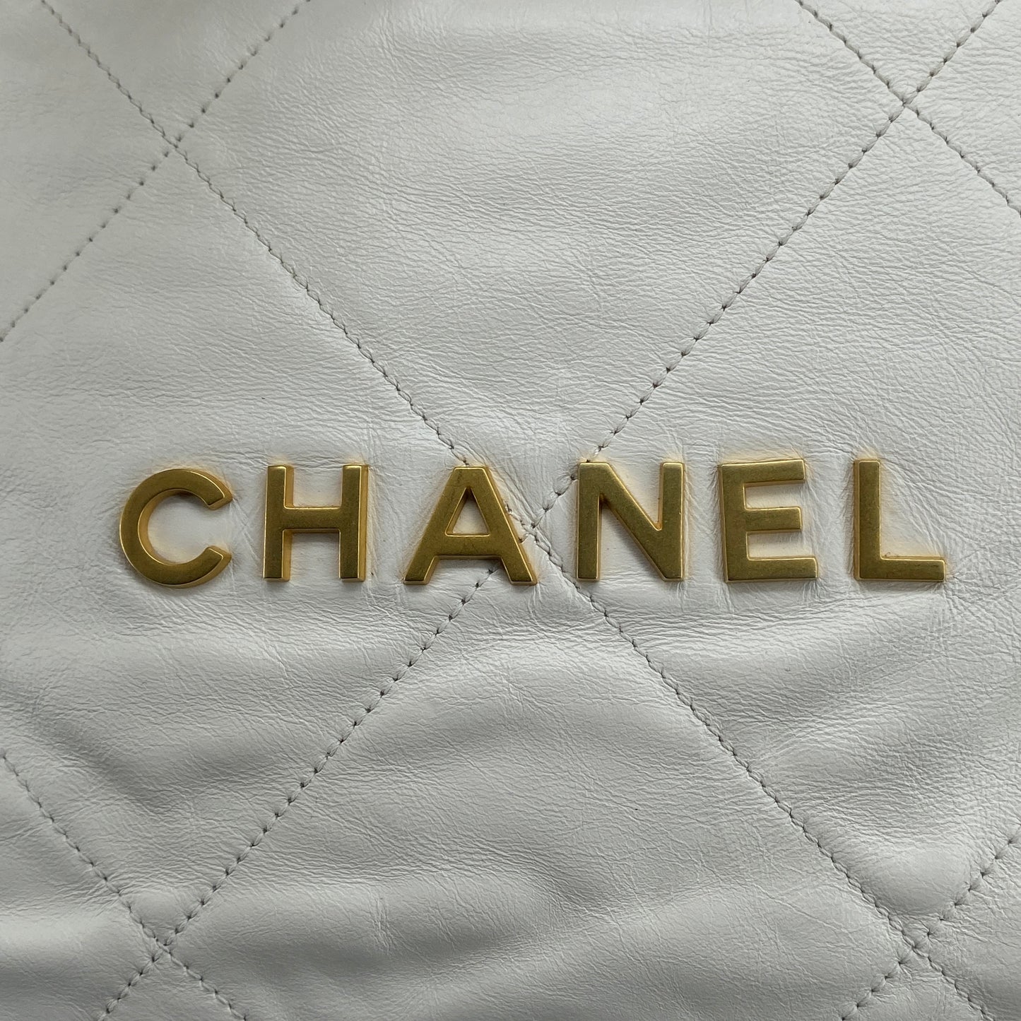 Chanel White Quilted Leather SMALL 22 Bag Tote
