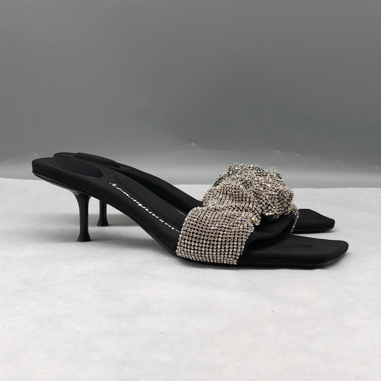 Alexander Wang Black Crystal Ruched Strap Mule Sandals Size 36