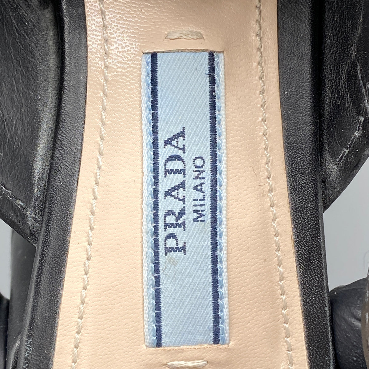 Prada Women's Black Leather Block Heel Slingback Sandal Size 35.5