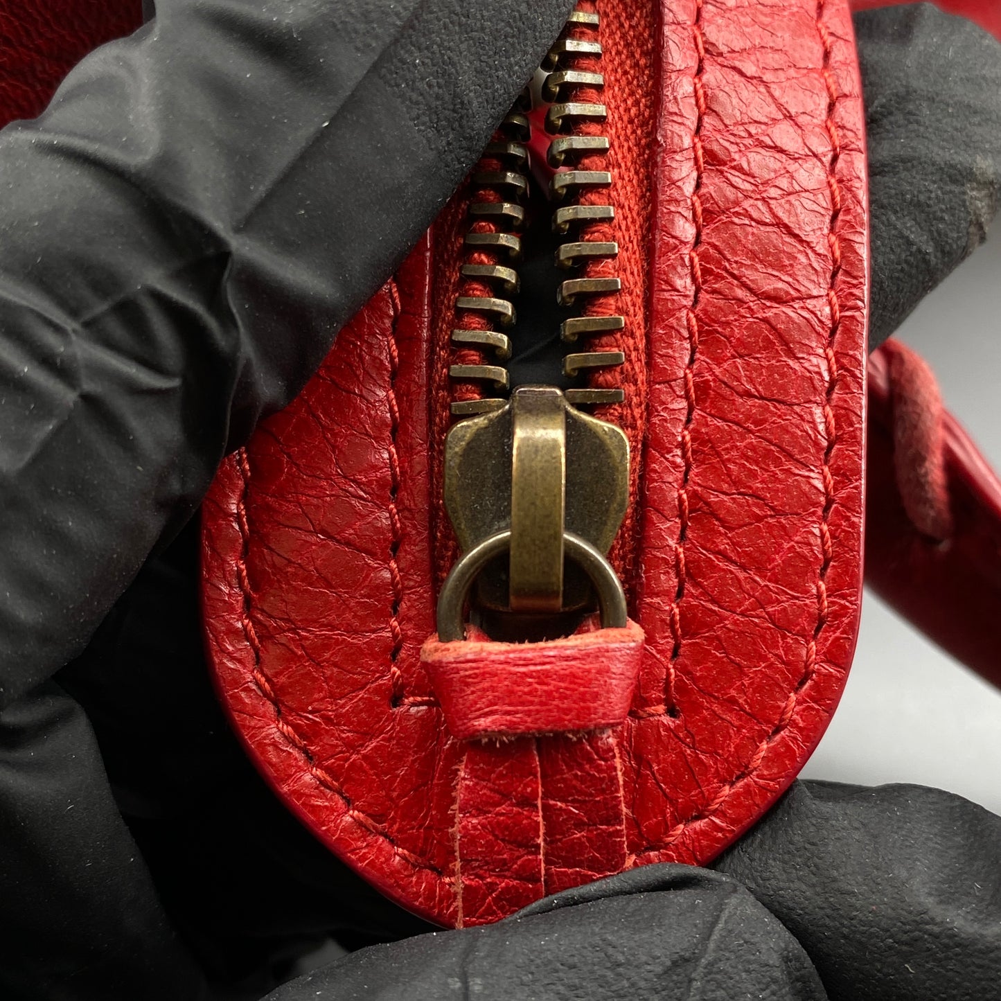 Balenciaga Red Lambskin Mini City Handbag
