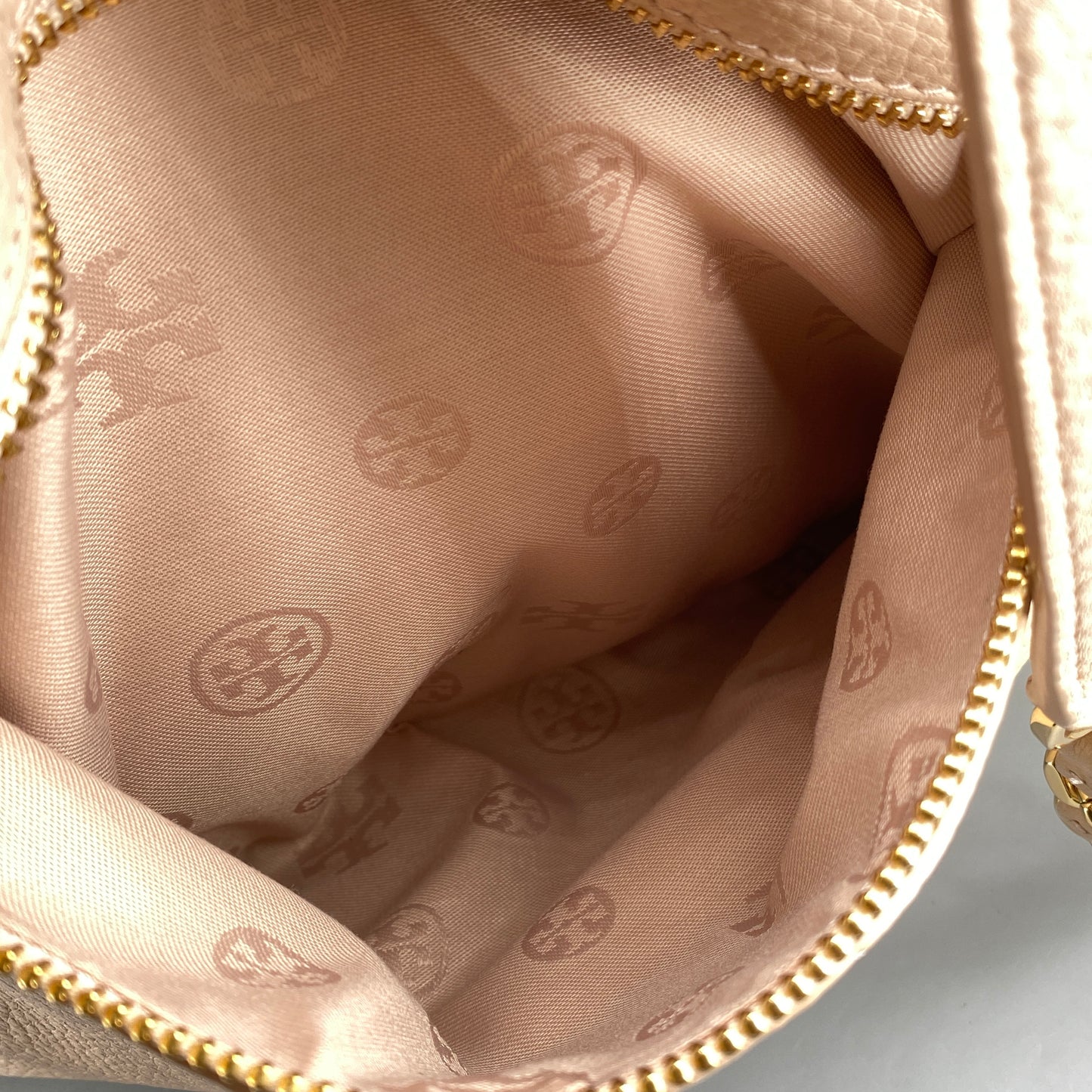 Tory Burch Nude Pebbled Leather Chain Shoulder Tote Bag