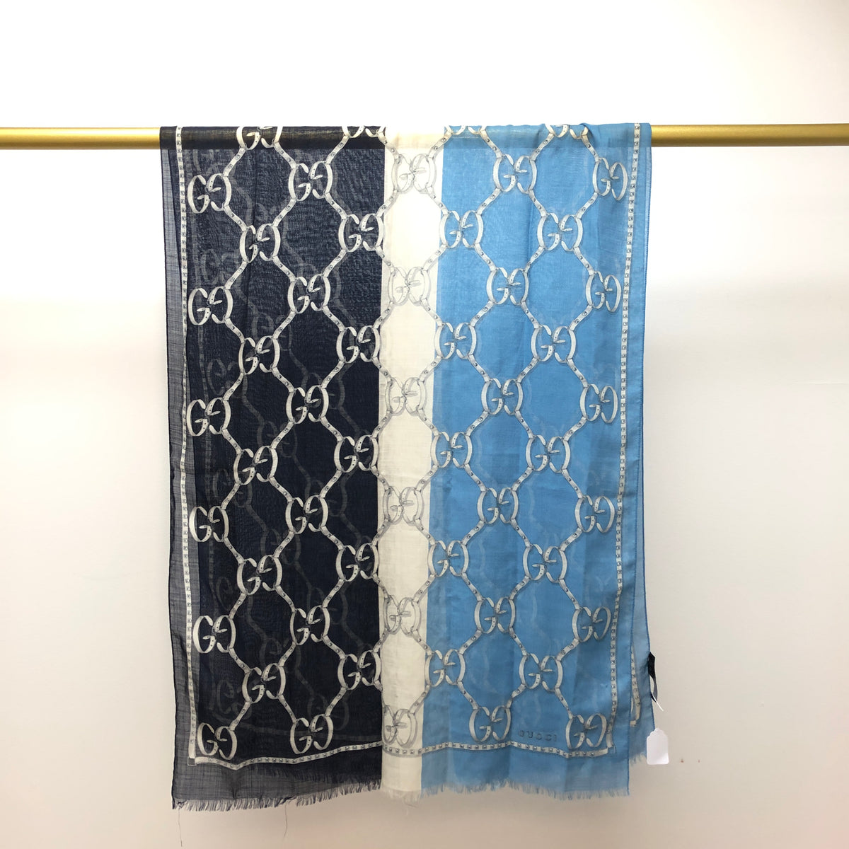 Gucci Blue & Navy Blue GG Pattern Scarf 68*192 cm