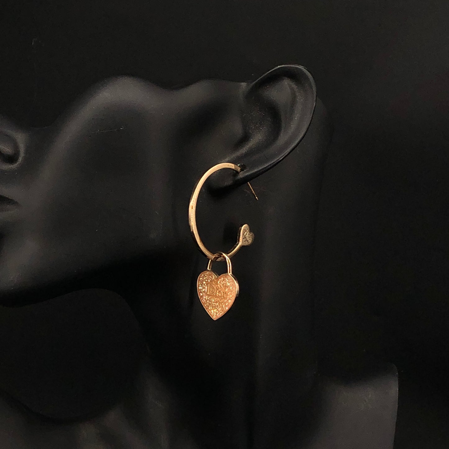 Christian Dior Gold Tone Asymmetric Heart & CD Logo Hoop Earrings