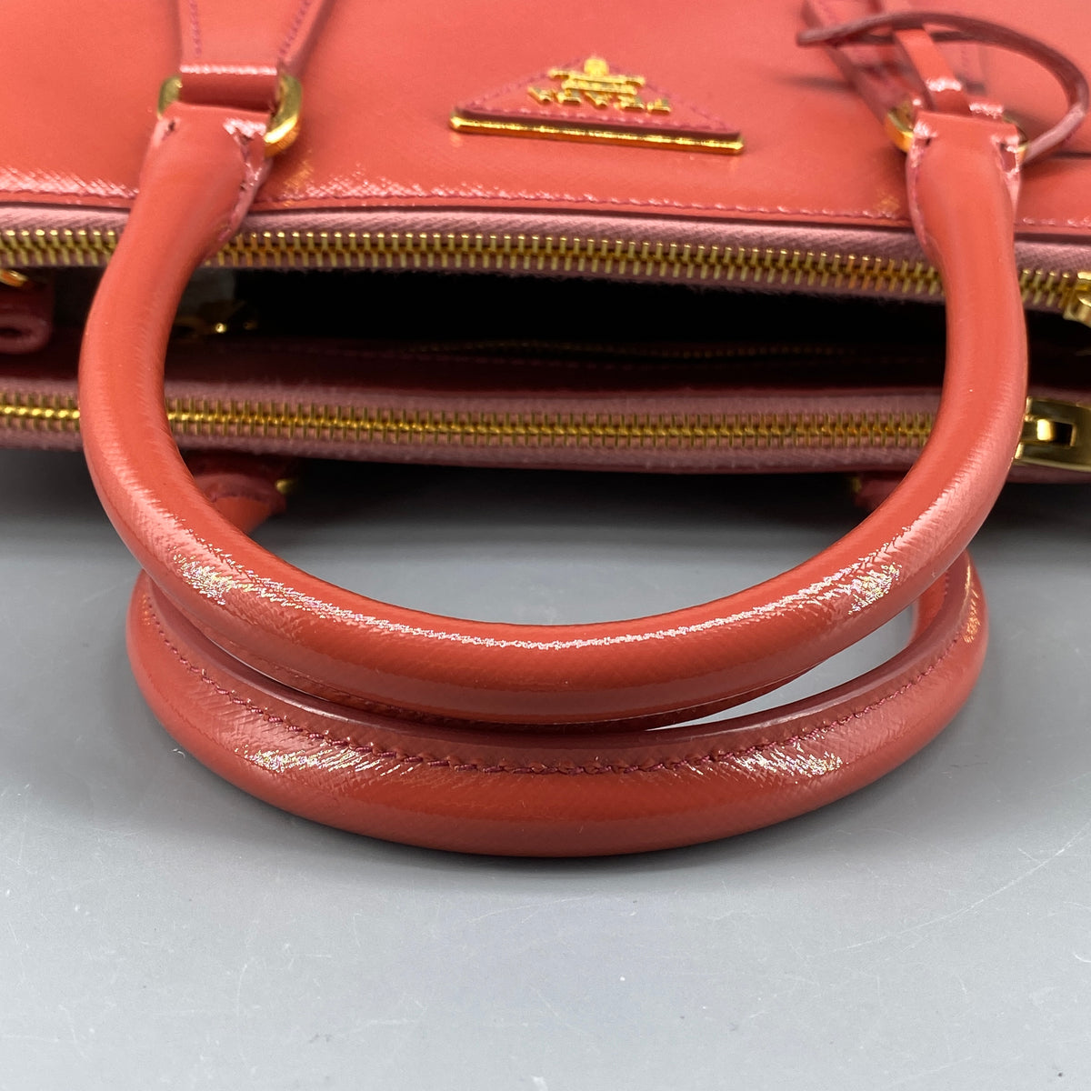 Prada Saffiano Vernice Small Galleria Double Zip Tote Arancio