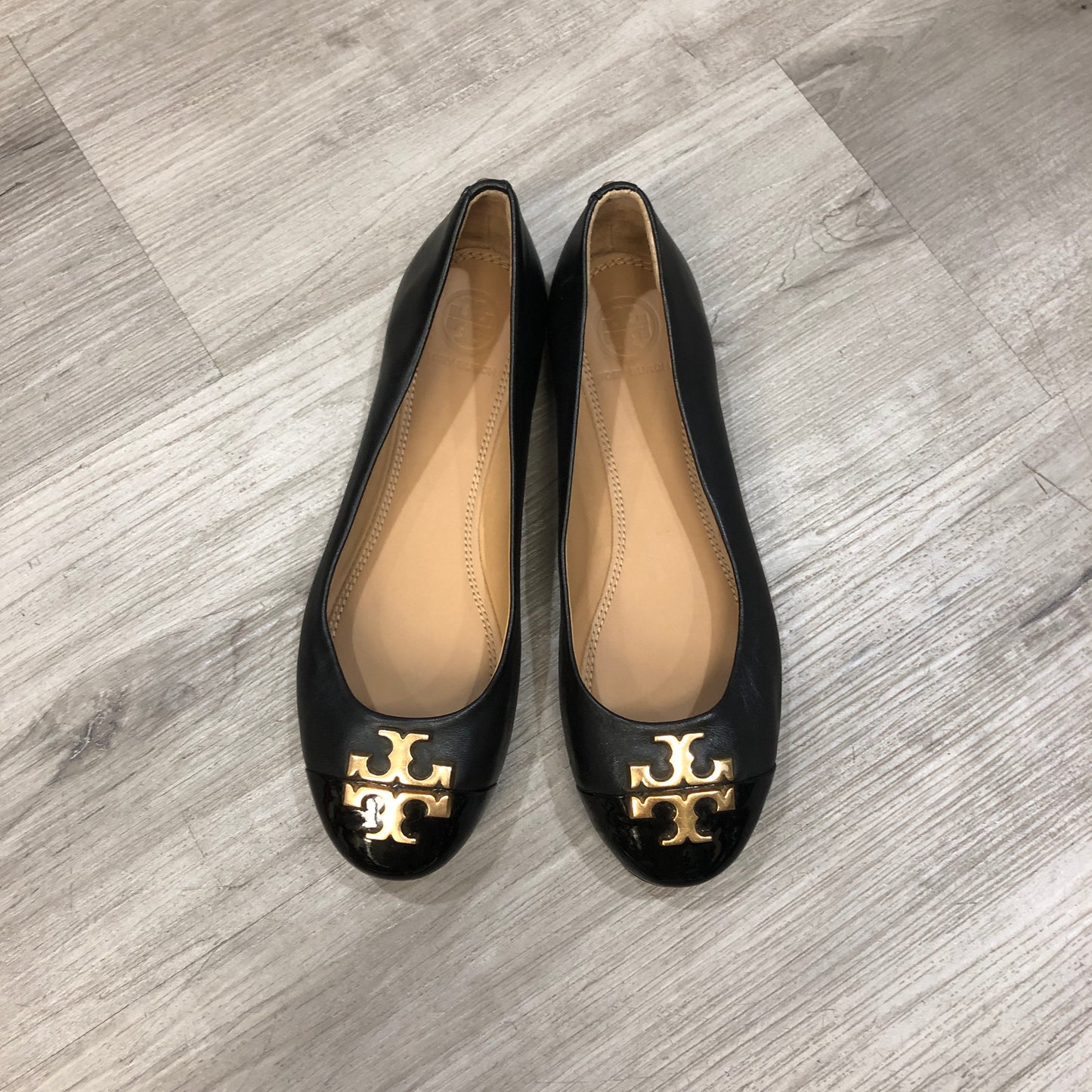 Tory Burch Leather Round Toe Ballet Flats Size 5.5 Black