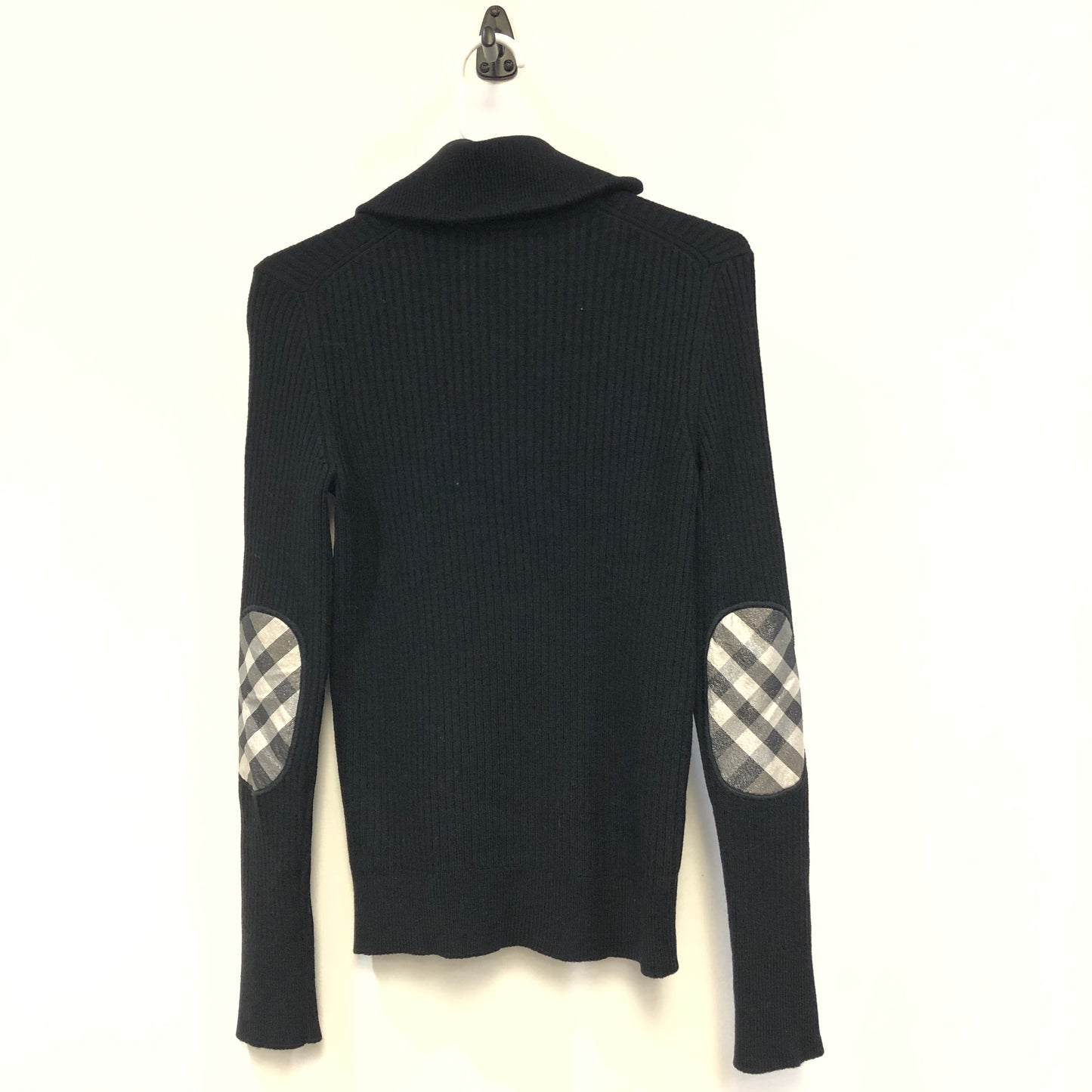 Burberry Black Ribbed Knit Zip Turtleneck Cardigan Size M