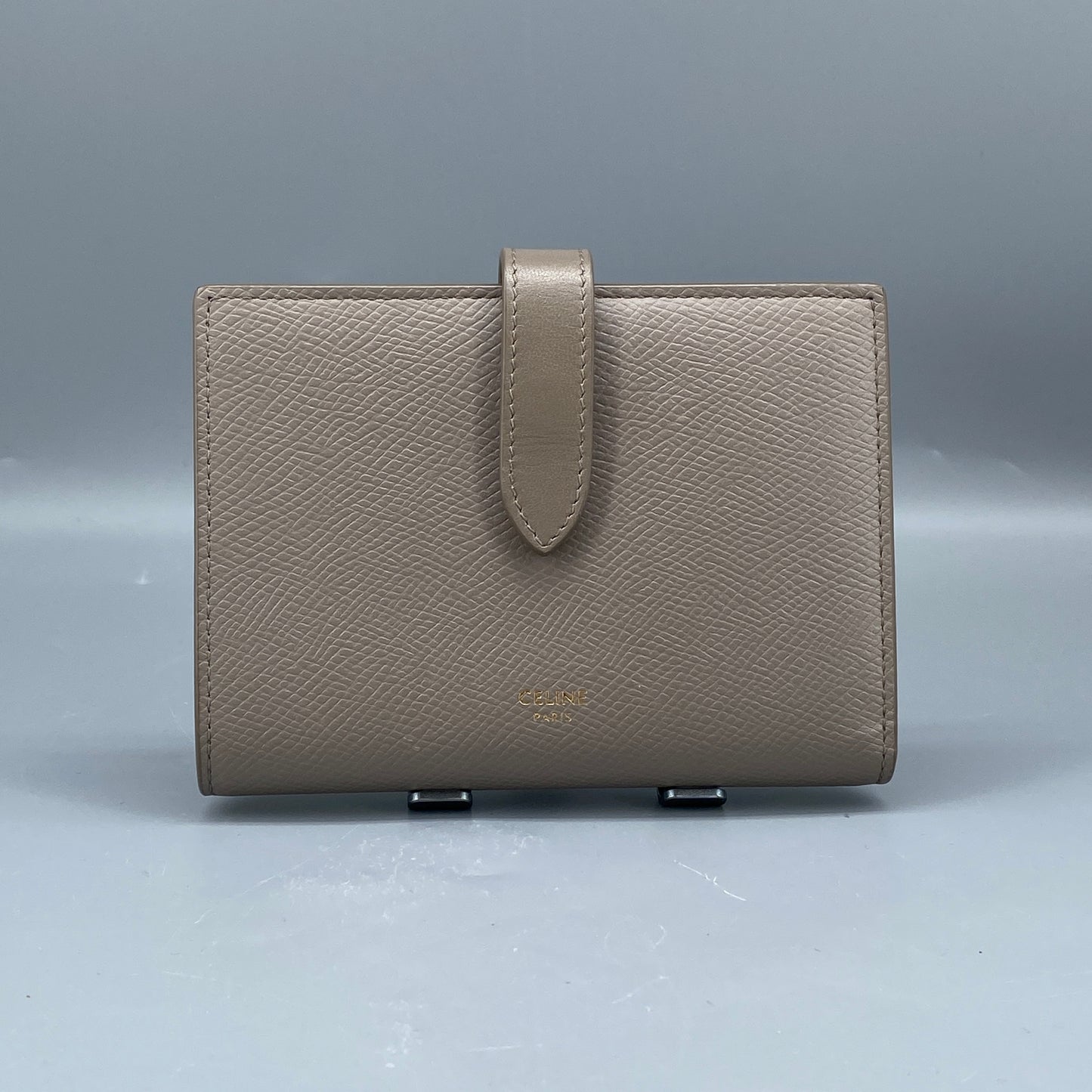 Celine Beige Grained Leather Triomphe Medium Fold Wallet