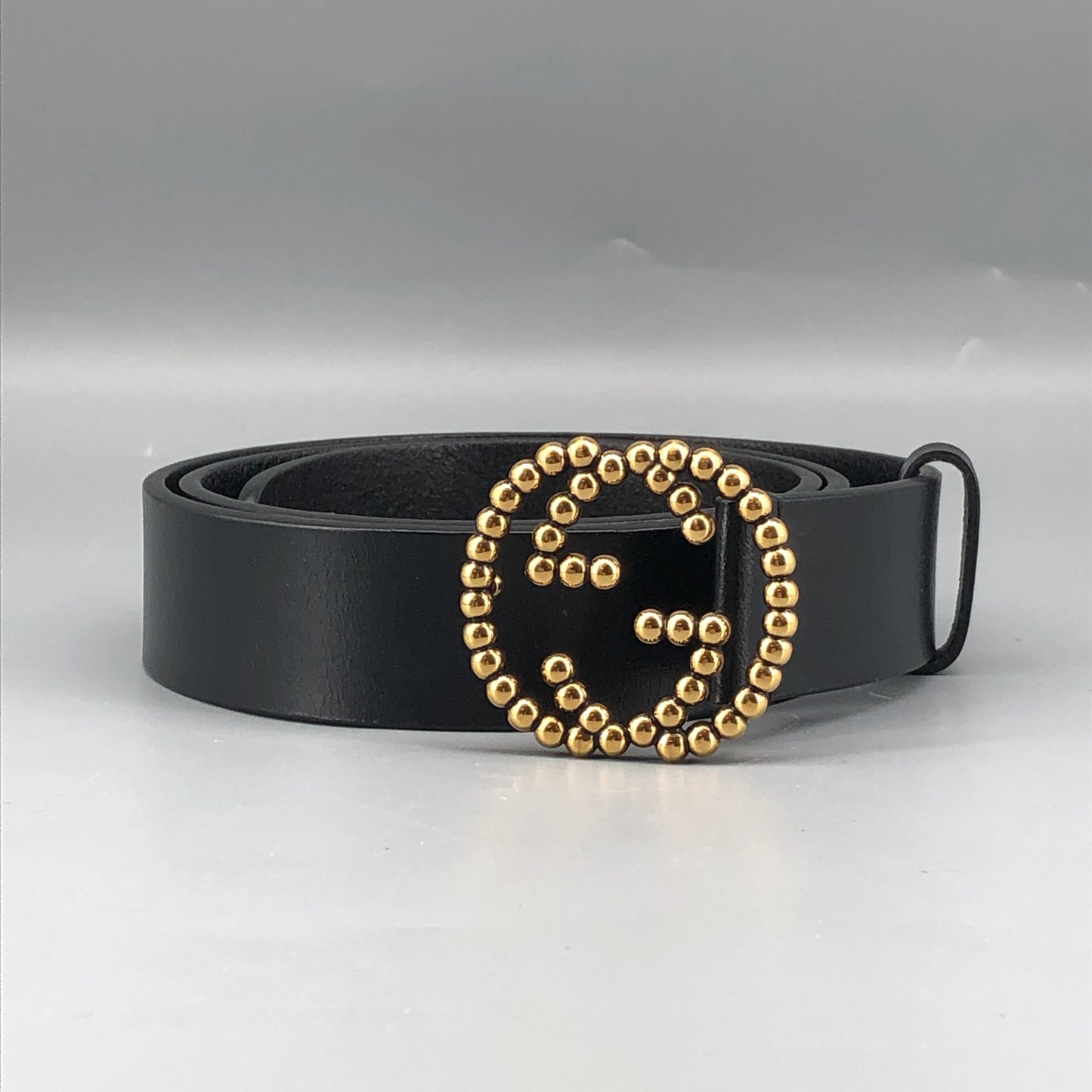 Gucci Beaded Interlocking GG Black Leather Belt Size 85cm