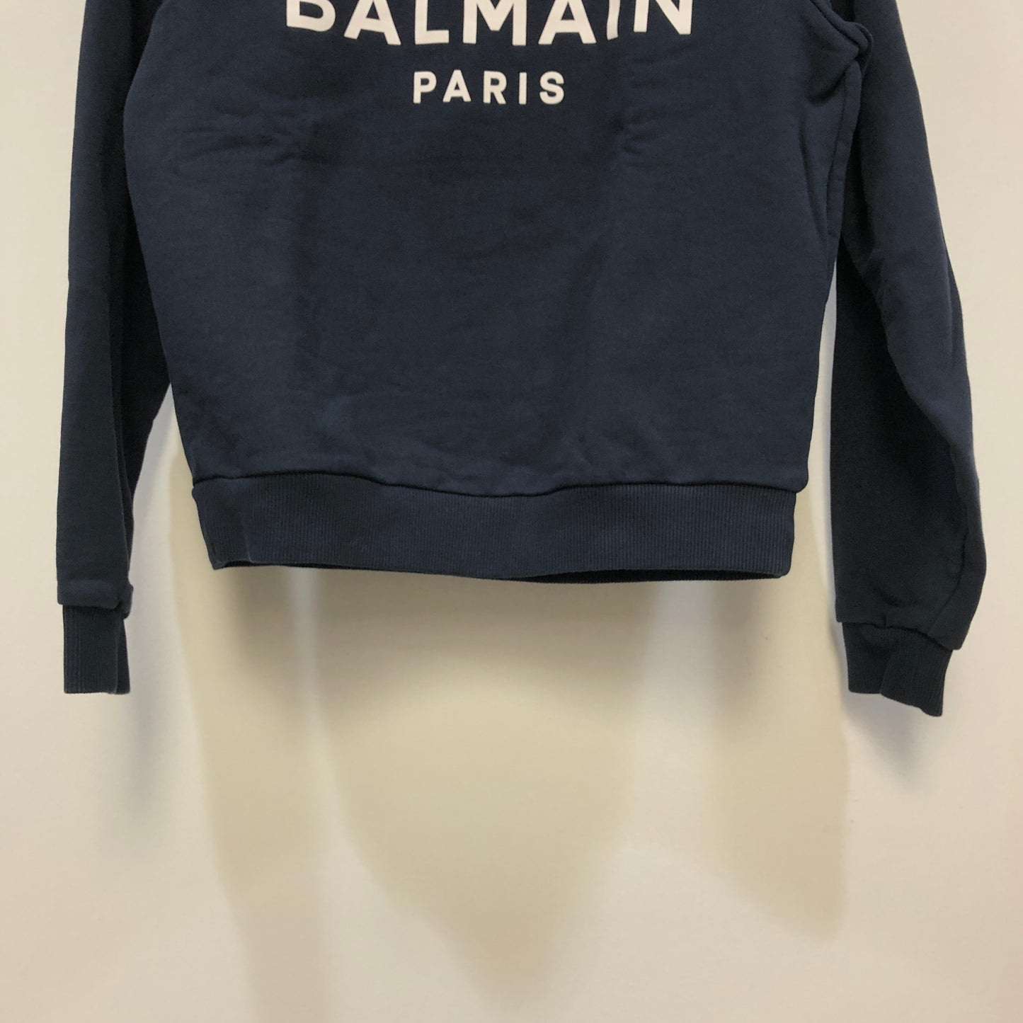 Balmain Navy Blue Logo Print Crew Neck Sweatshirt Size XXS