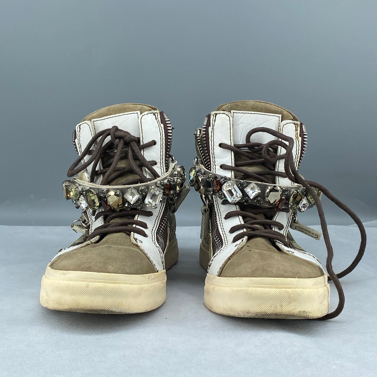 Giuseppe Zanotti Camo Canvas White Suede High Top Sneakers Size 37