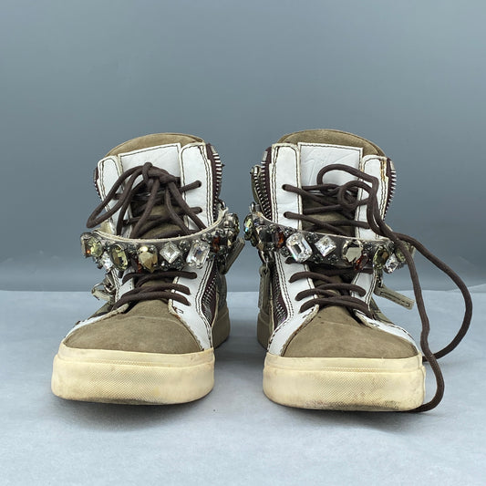 Giuseppe Zanotti Camo Canvas White Suede High Top Sneakers Size 37