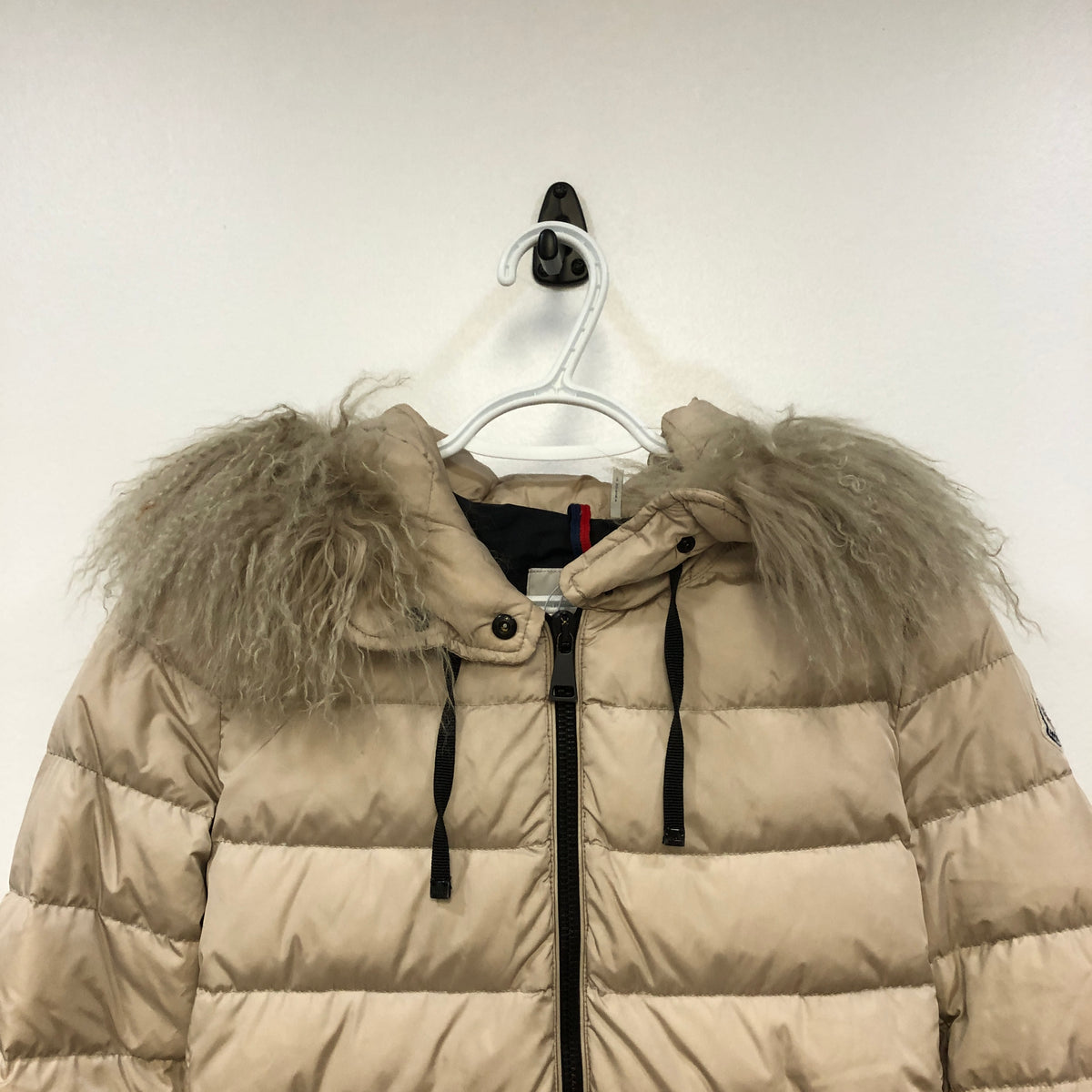 Moncler Beige Fur Hood Down Puffer Jacket Size 1