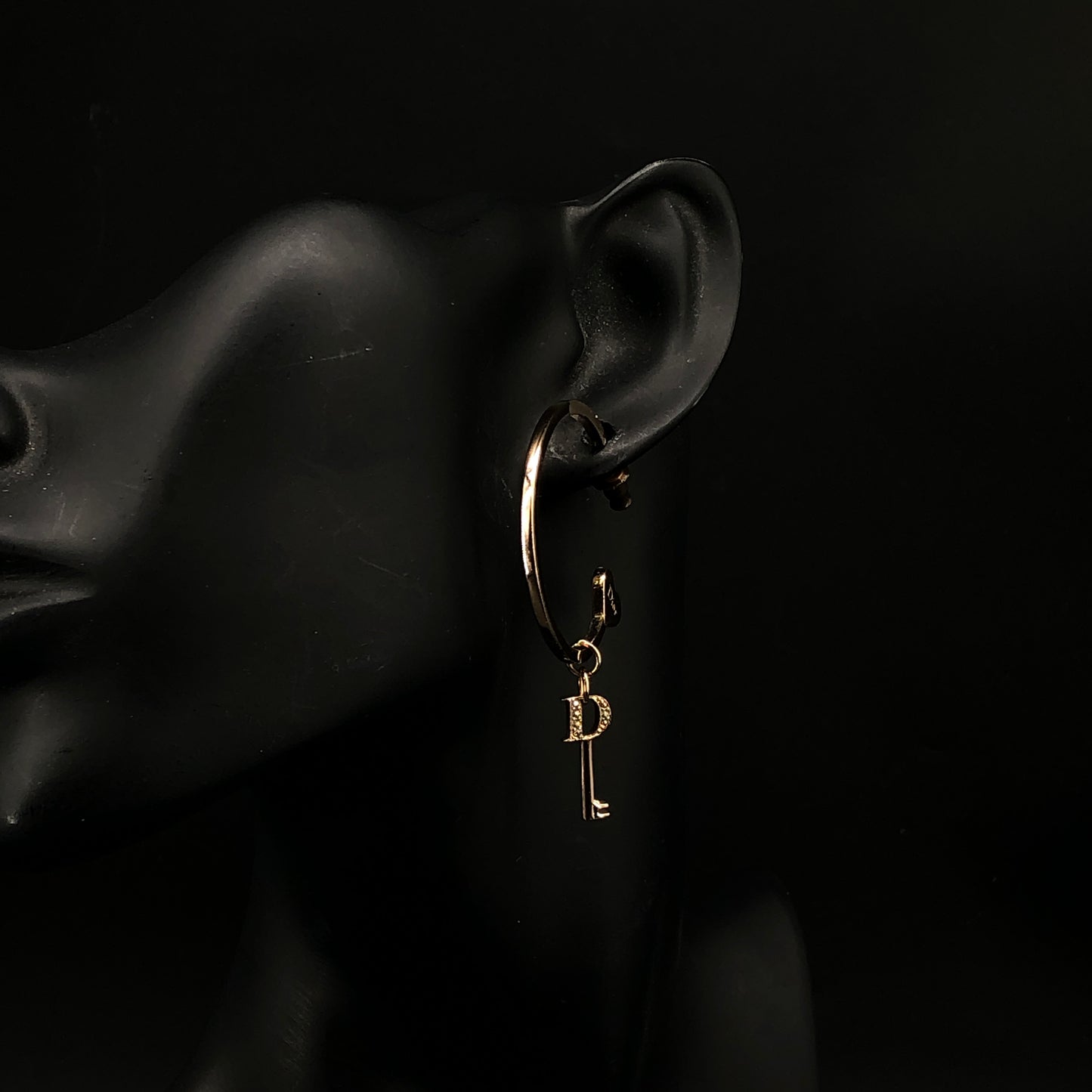 Christian Dior Gold Tone Asymmetric Heart & CD Logo Hoop Earrings