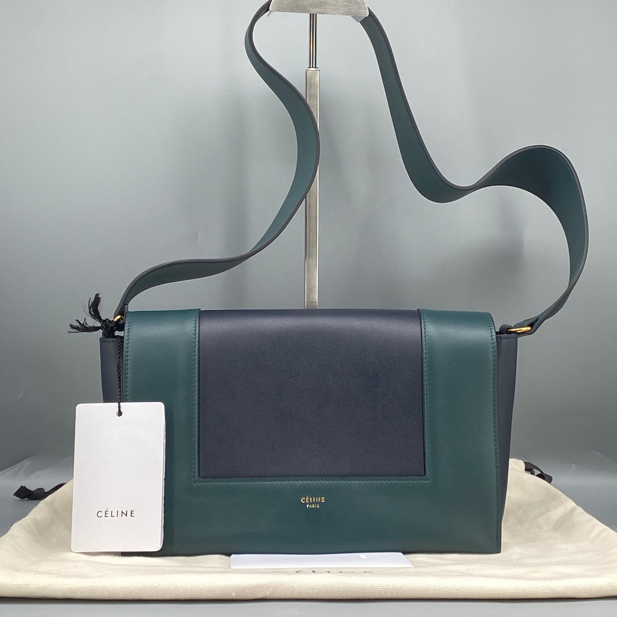 Celine New Frame Shoulder Bag Navy Green Leather