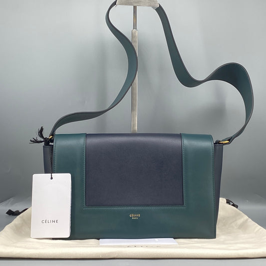 Celine New Frame Shoulder Bag Navy Green Leather