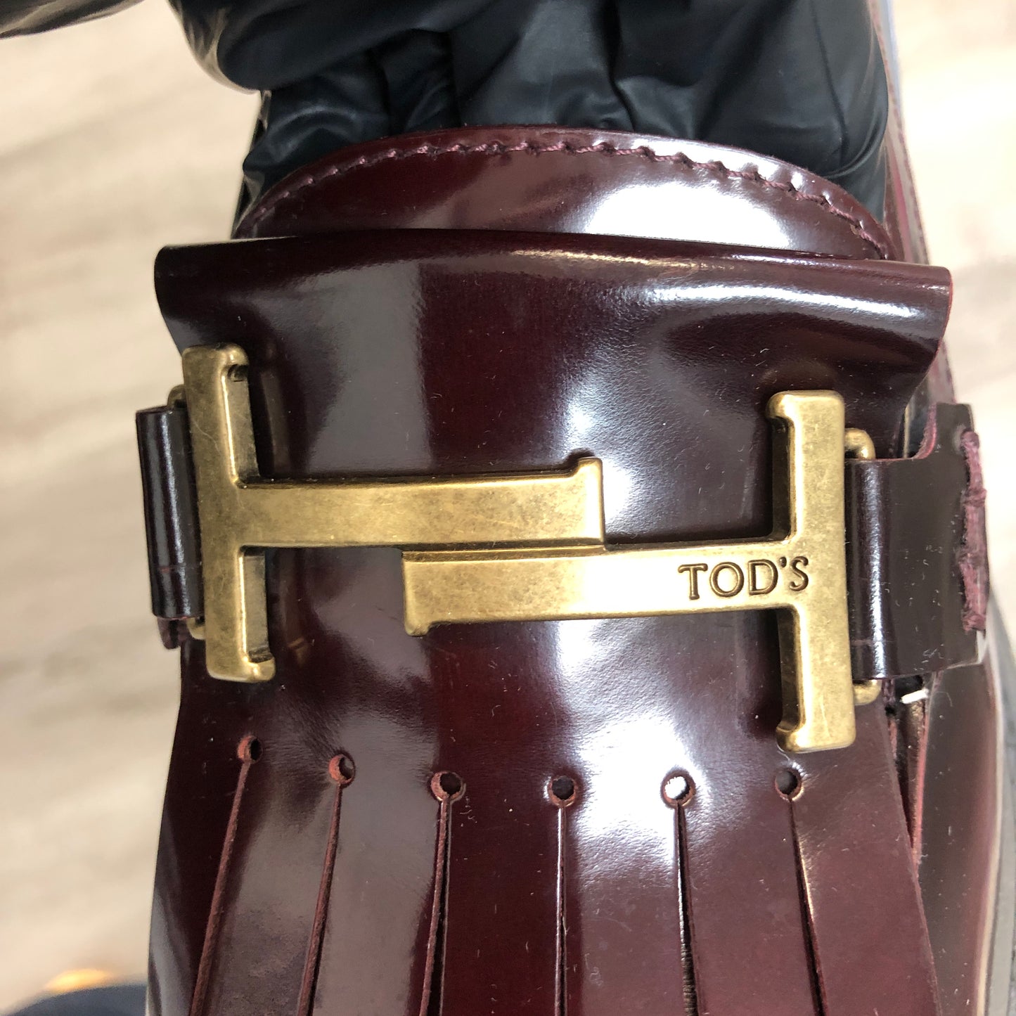 Tod’s Women’s Double T Patent Leather Loafer Shoes 37 Burgundy