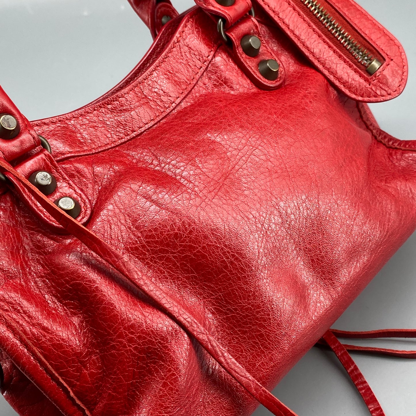 Balenciaga Red Lambskin Mini City Handbag