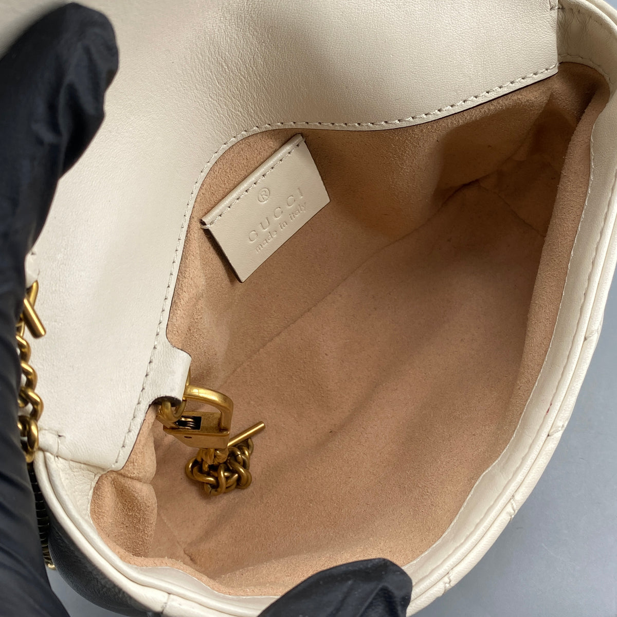 Gucci GG Marmont Super Mini Bag Cream Leather Crossbody Bag