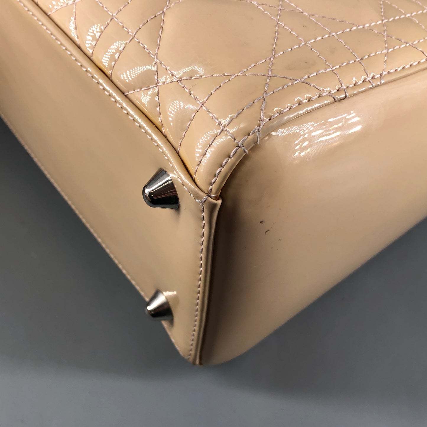 Christian Dior Lady Dior Large Cannage Patent Leather Handbag Nude