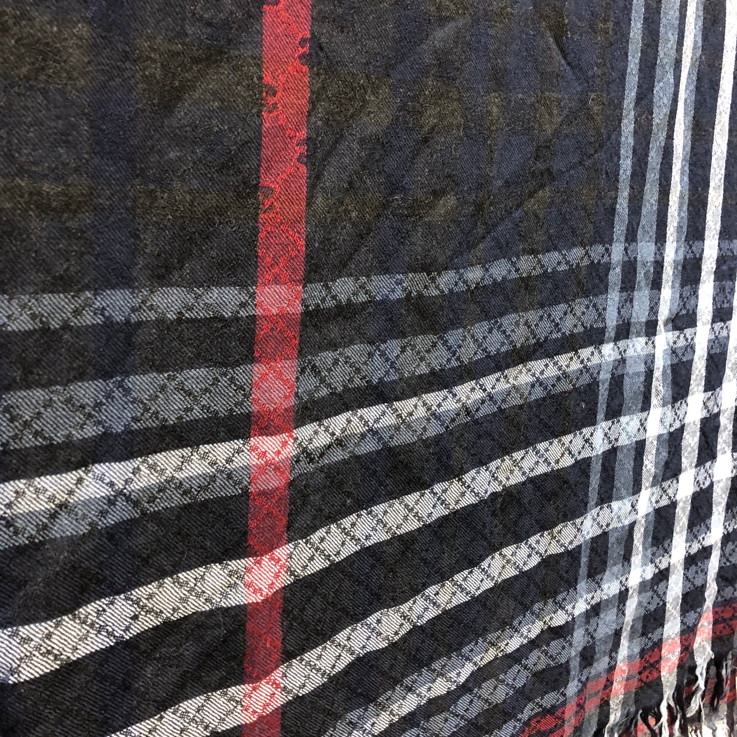 Gucci Navy Blue Plaid Wool Silk Large Square Scarf 130×130cm