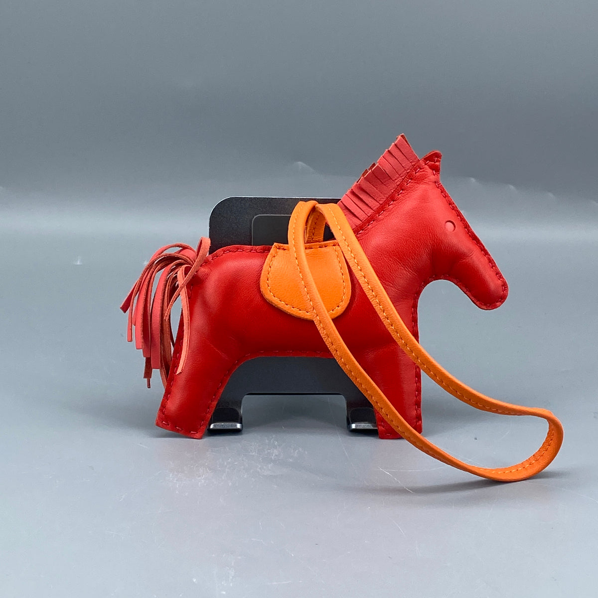 Hermes Rodeo Large Horse Bag Charm Red & Orange Leather