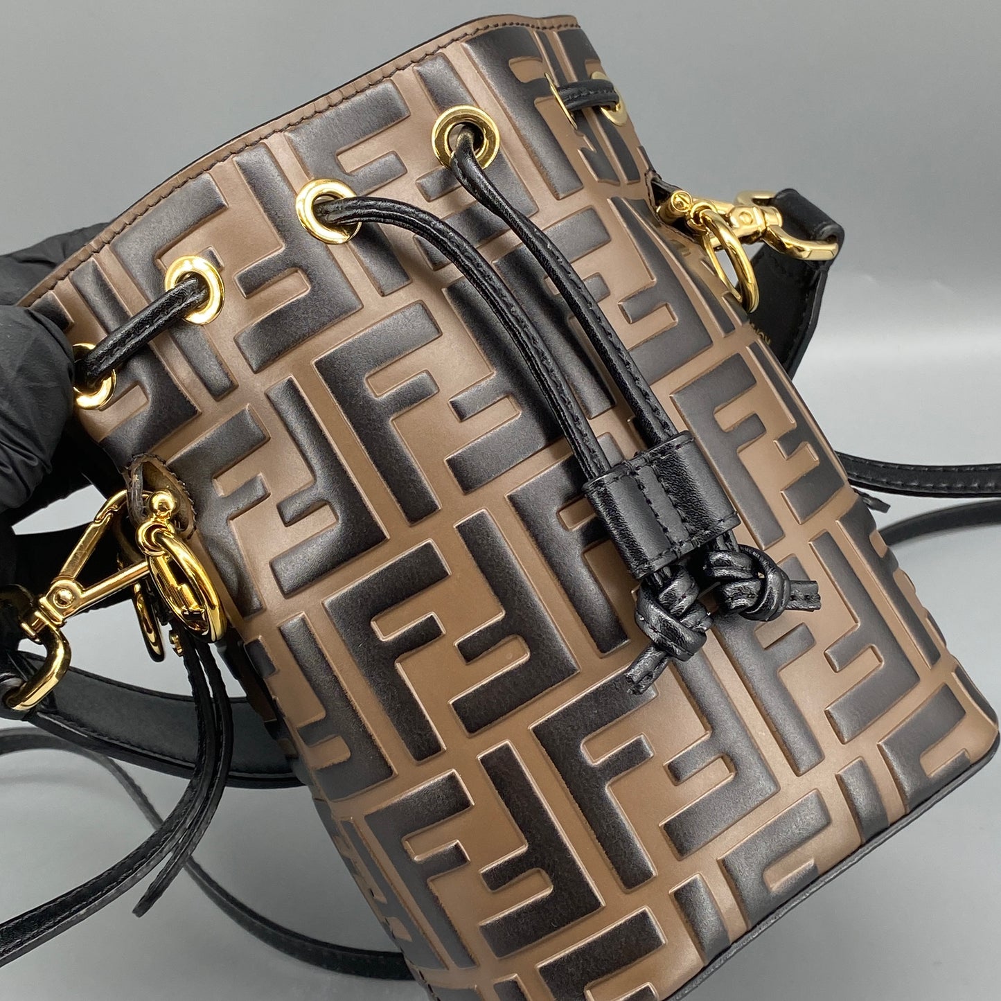 Fendi Brown FF Print Mini Drawstring Bucket Bag