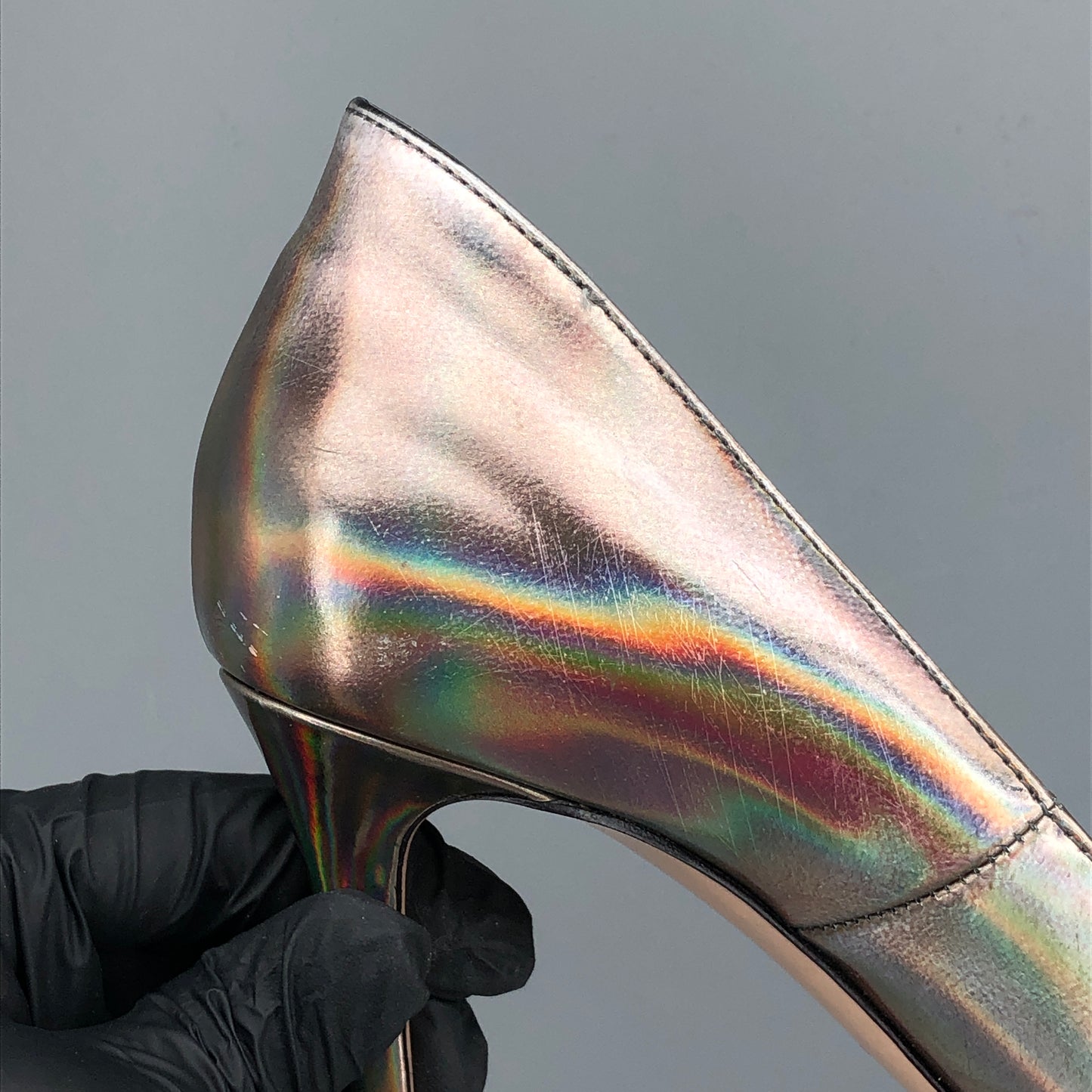 Gianvito Rossi Rainbow Silver Metallic Pointed Stiletto Pumps 35.5