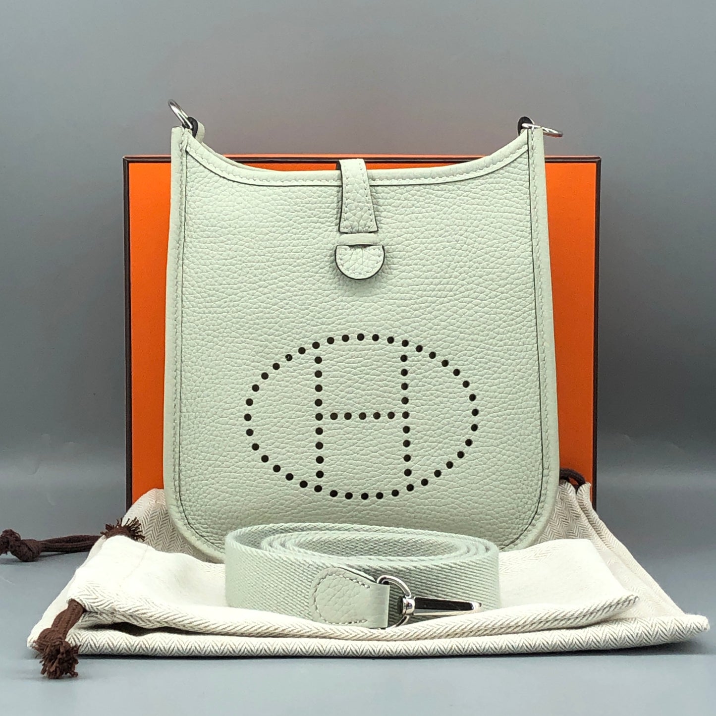 Hermes Mini Evelyne 2024 TPM Light Grey-White tong with Subtle Green Undertone
