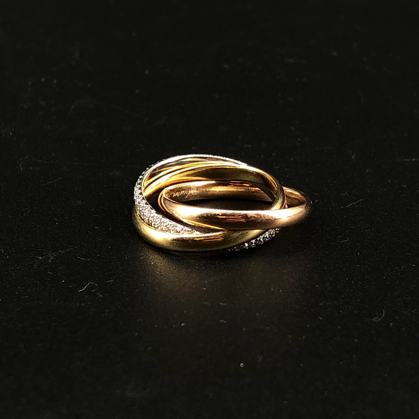 Cartier Trinity AU750 Yellow Gold Diamond Three Interlocking Ring Size 50mm