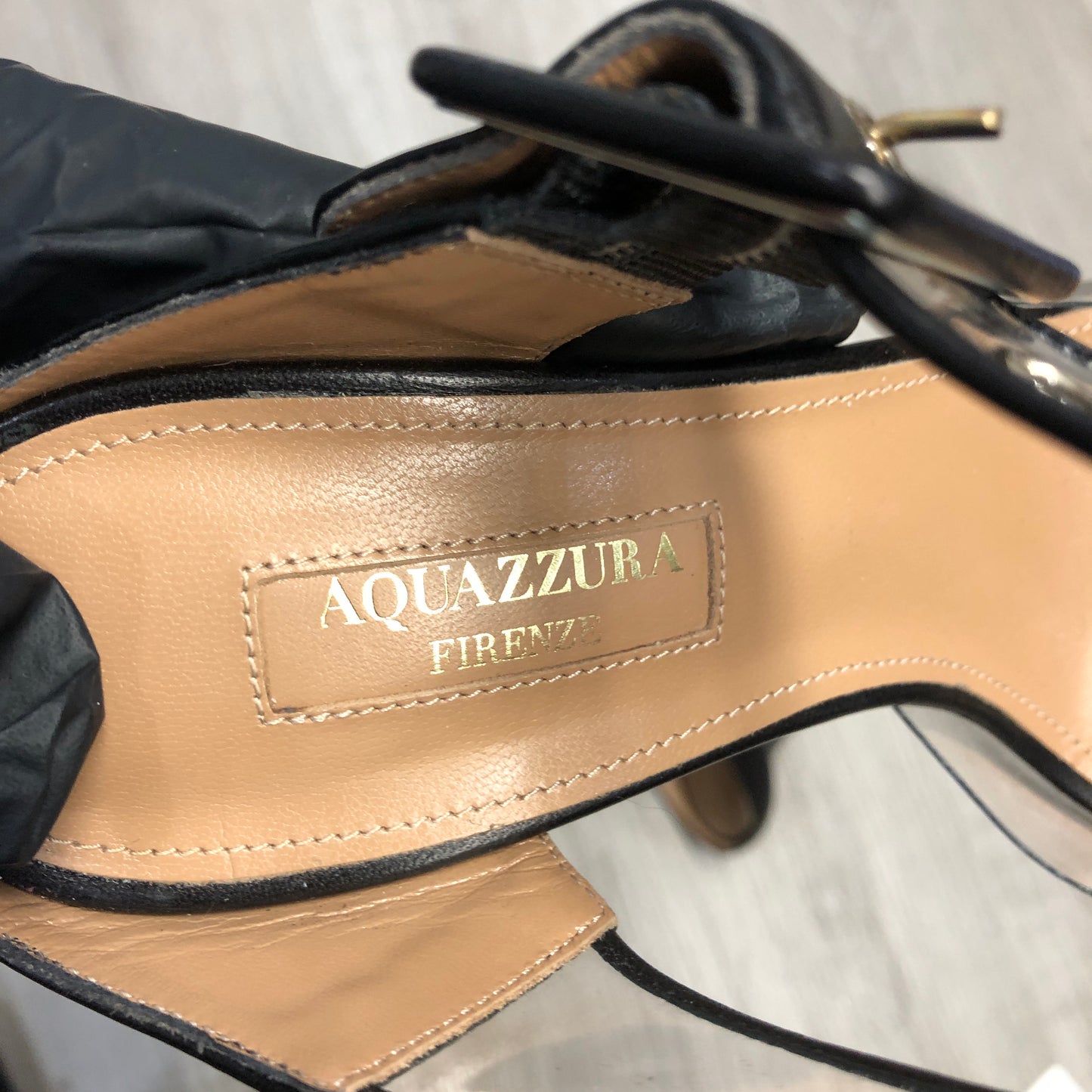 Aquazzura Pointed-Toe PVC & Leather Ankle-Strap Pumps 36 black