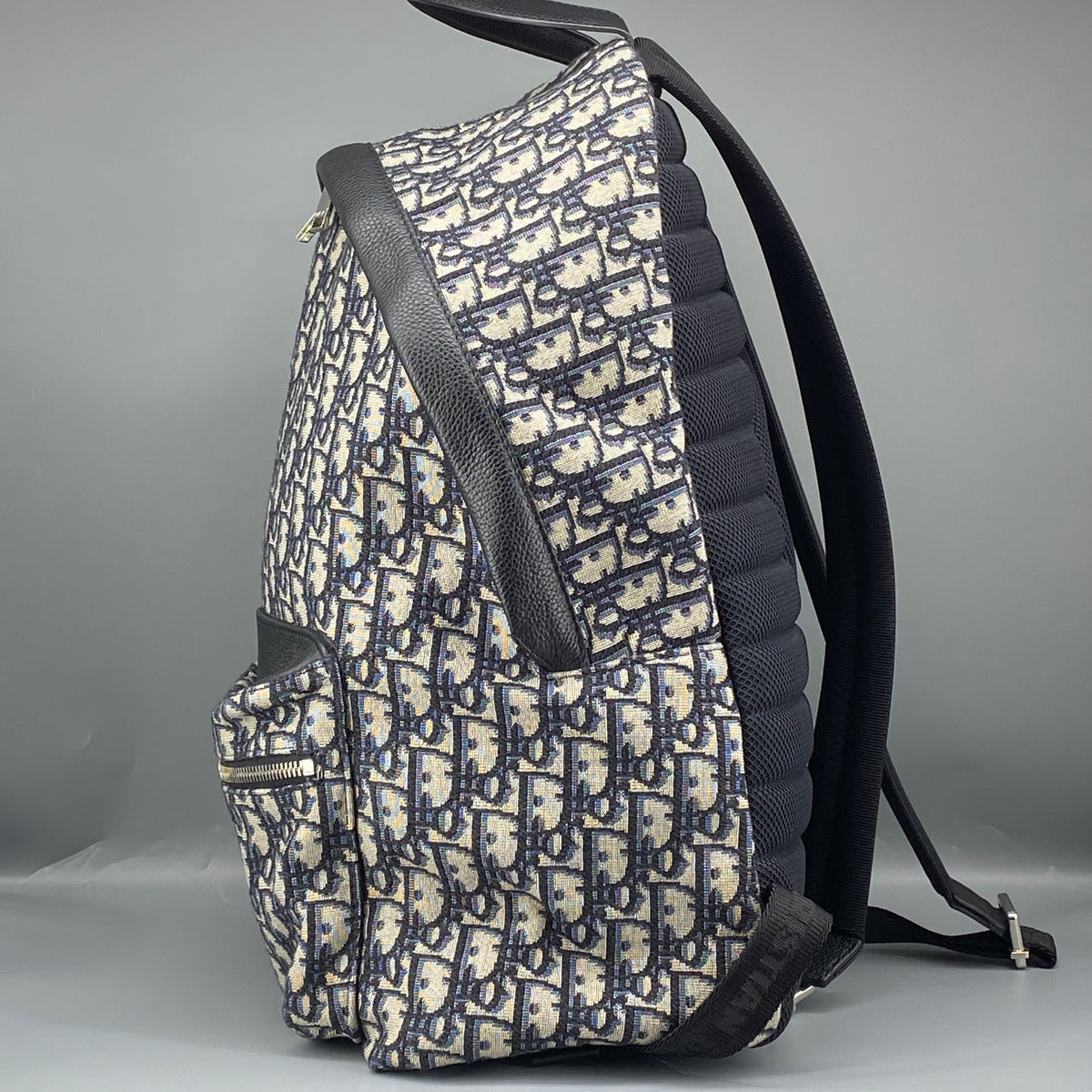 Christian Dior Navy Grey Oblique Jacquard Backpack Bag