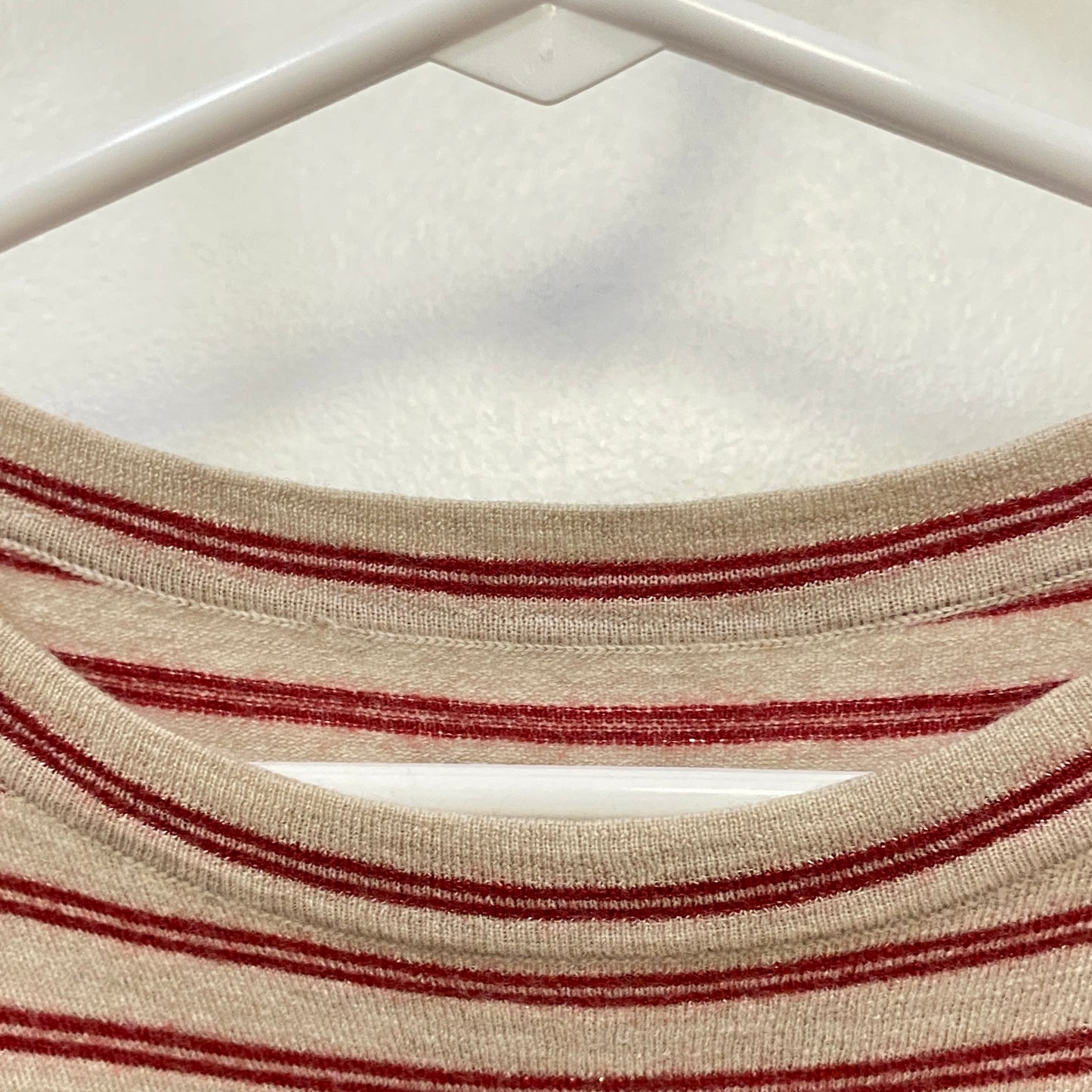 Brunello Cucinelli Grey Red Striped Short Sleeve Knit Top Size S