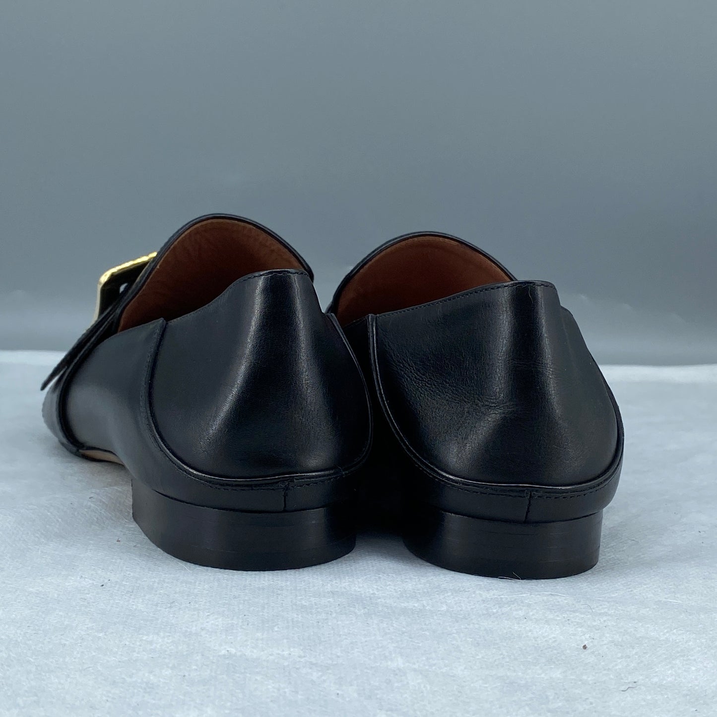 Bally Women's Black Leather Square Buckle Slip-On Loafer Flats Size 38.5